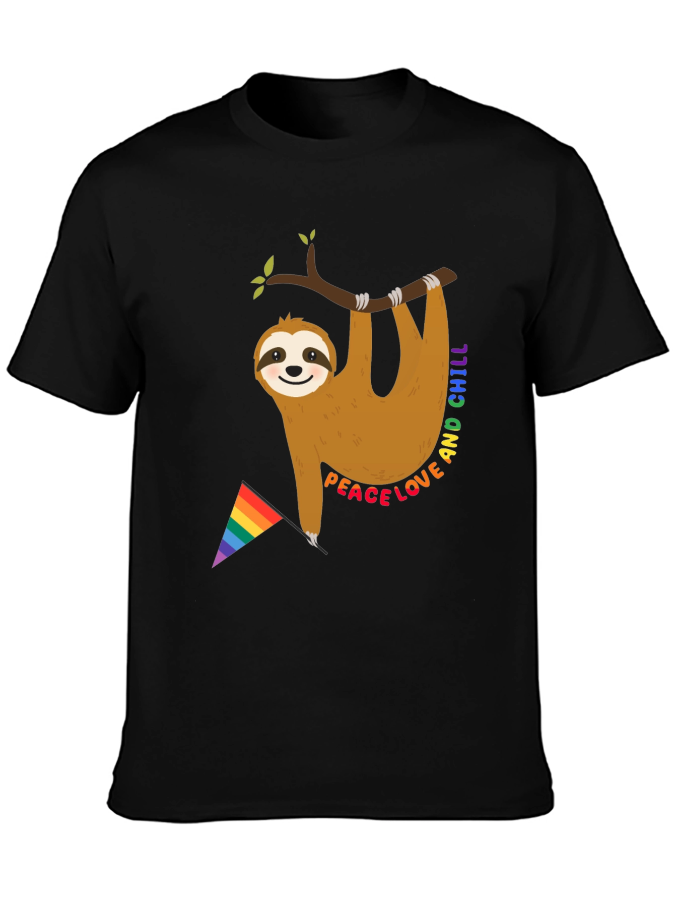 Black Peace Love & Chill Sloth T-Shirt view 3