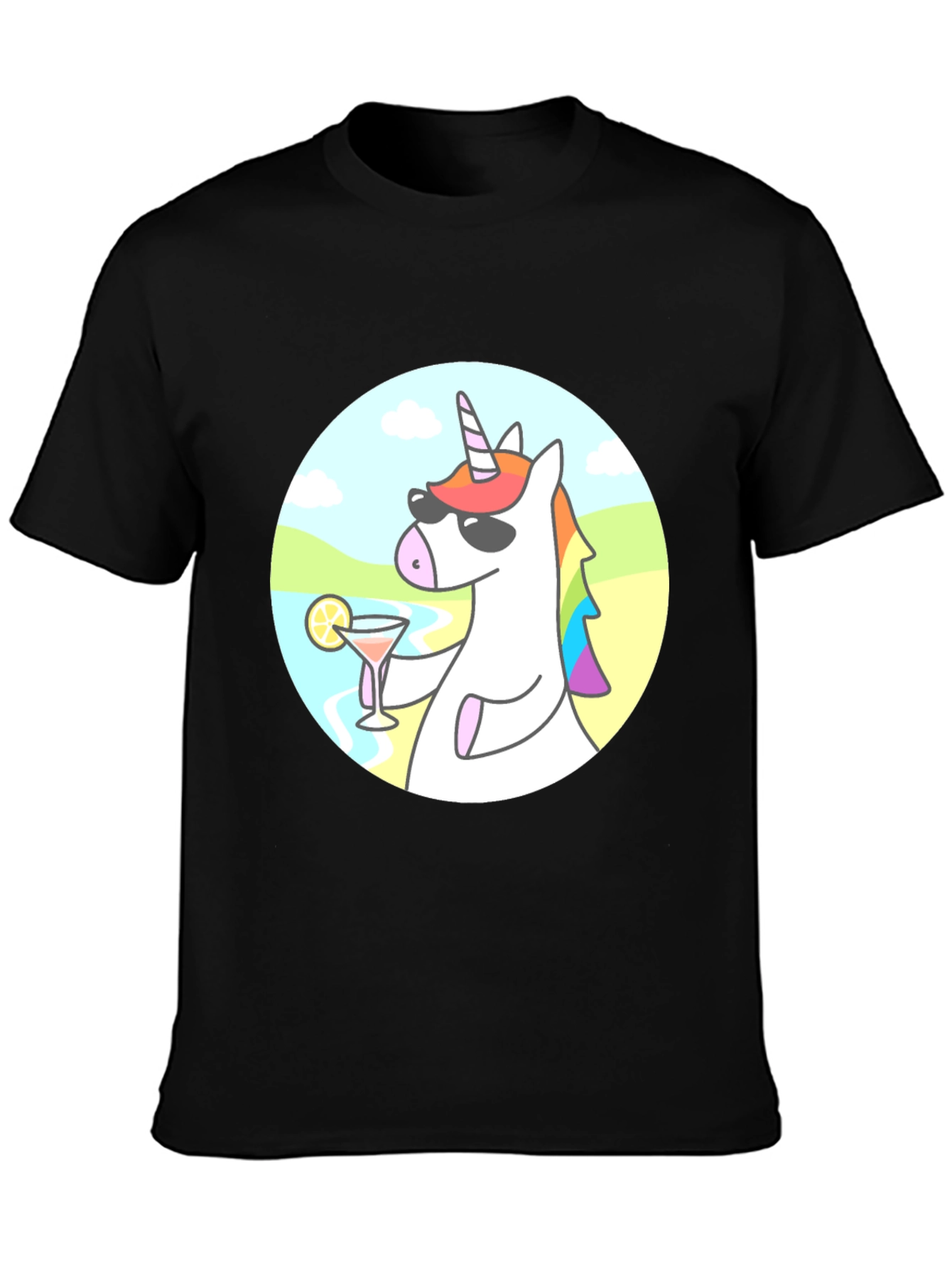 Black Cool Unicorn Cocktail T-Shirt - Black Cotton Graphic Tee view 3
