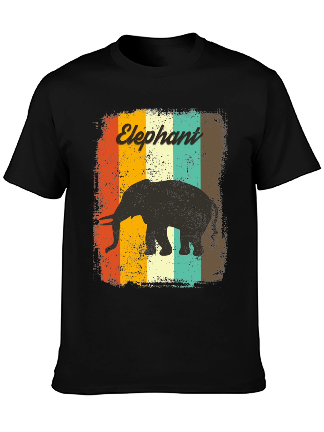 Black Retro Elephant Graphic T-Shirt view 3