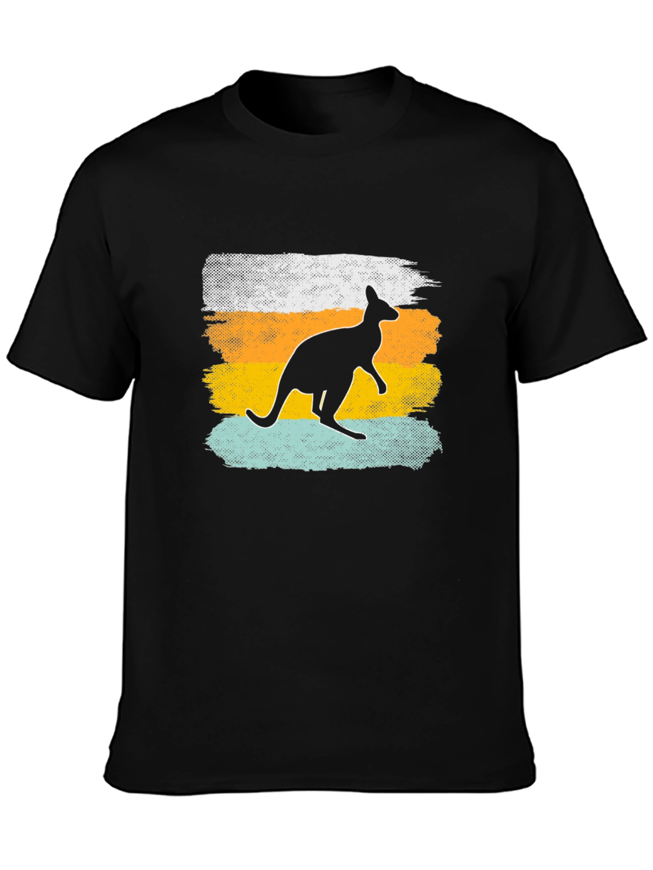 Black Kangaroo Silhouette Men's Black T-Shirt view 3