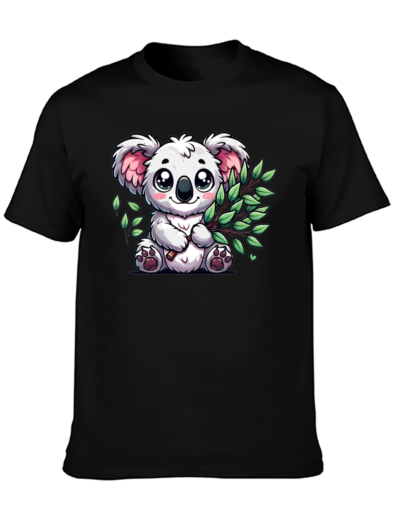 Black Cute Koala Bear Graphic Tee - Black Cotton T-Shirt view 3