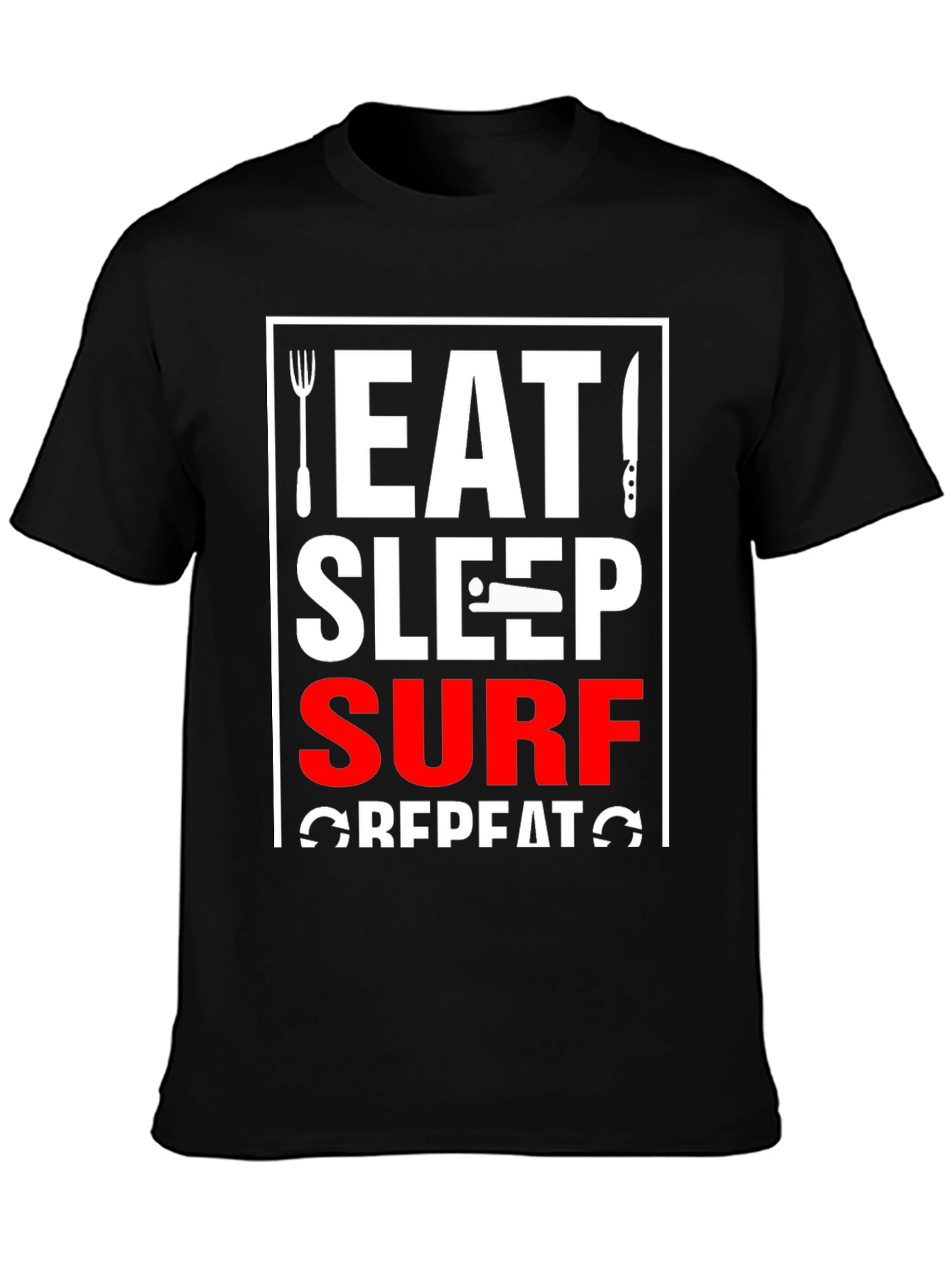 Black Eat Sleep Surf Repeat Black T-Shirt view 3