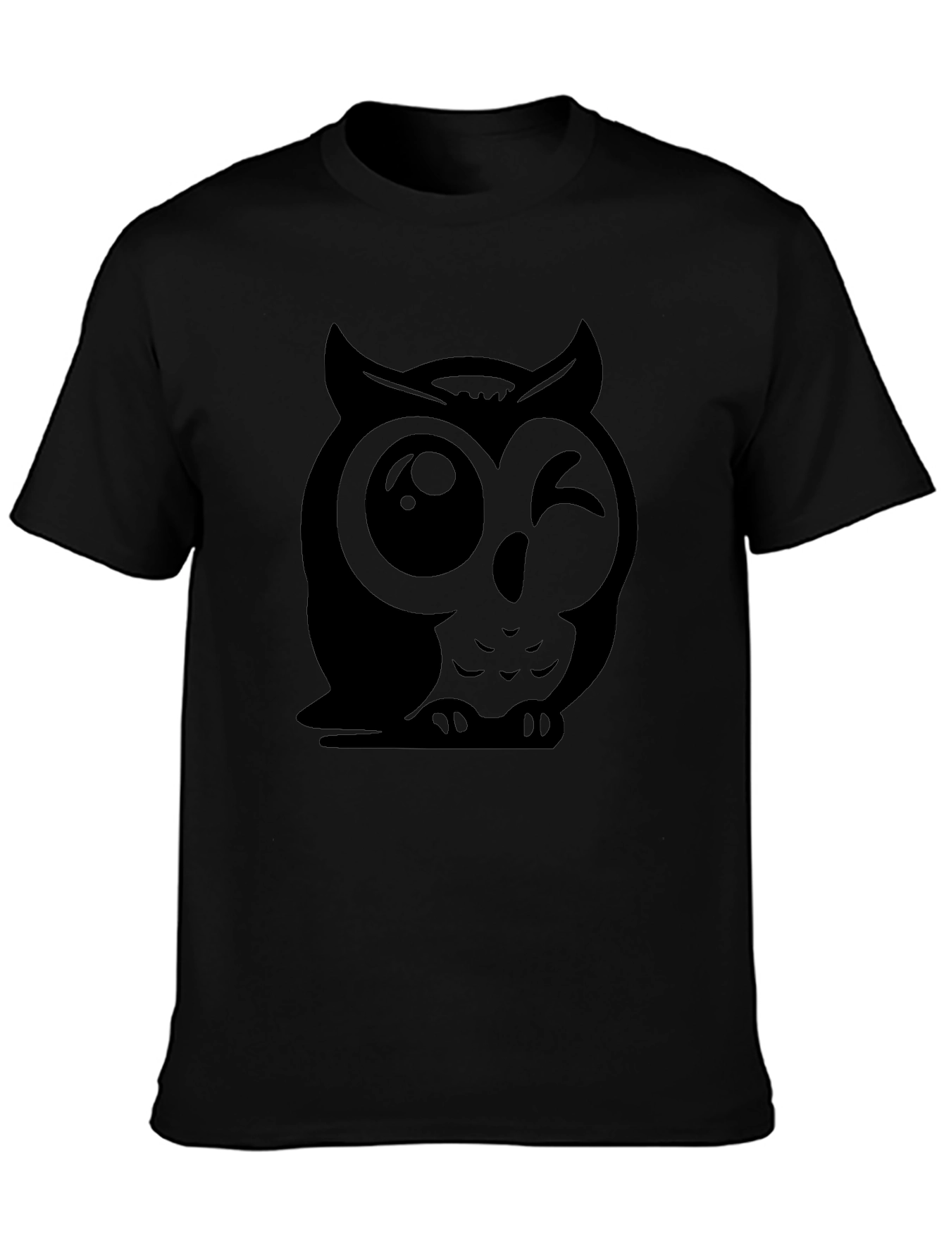 Black Winking Owl Graphic Tee - Soft Cotton Black T-Shirt view 3