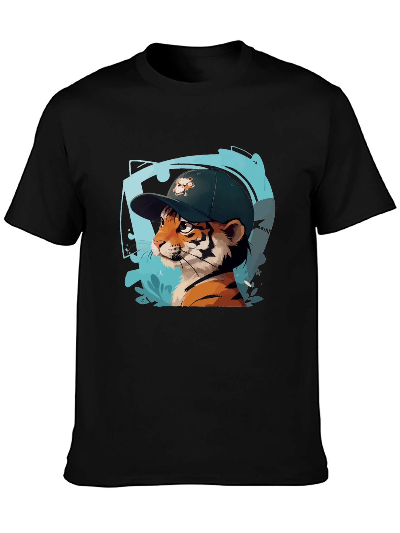 Black Cool Cat Tee - Tiger in a Hat Graphic Print Shirt view 3