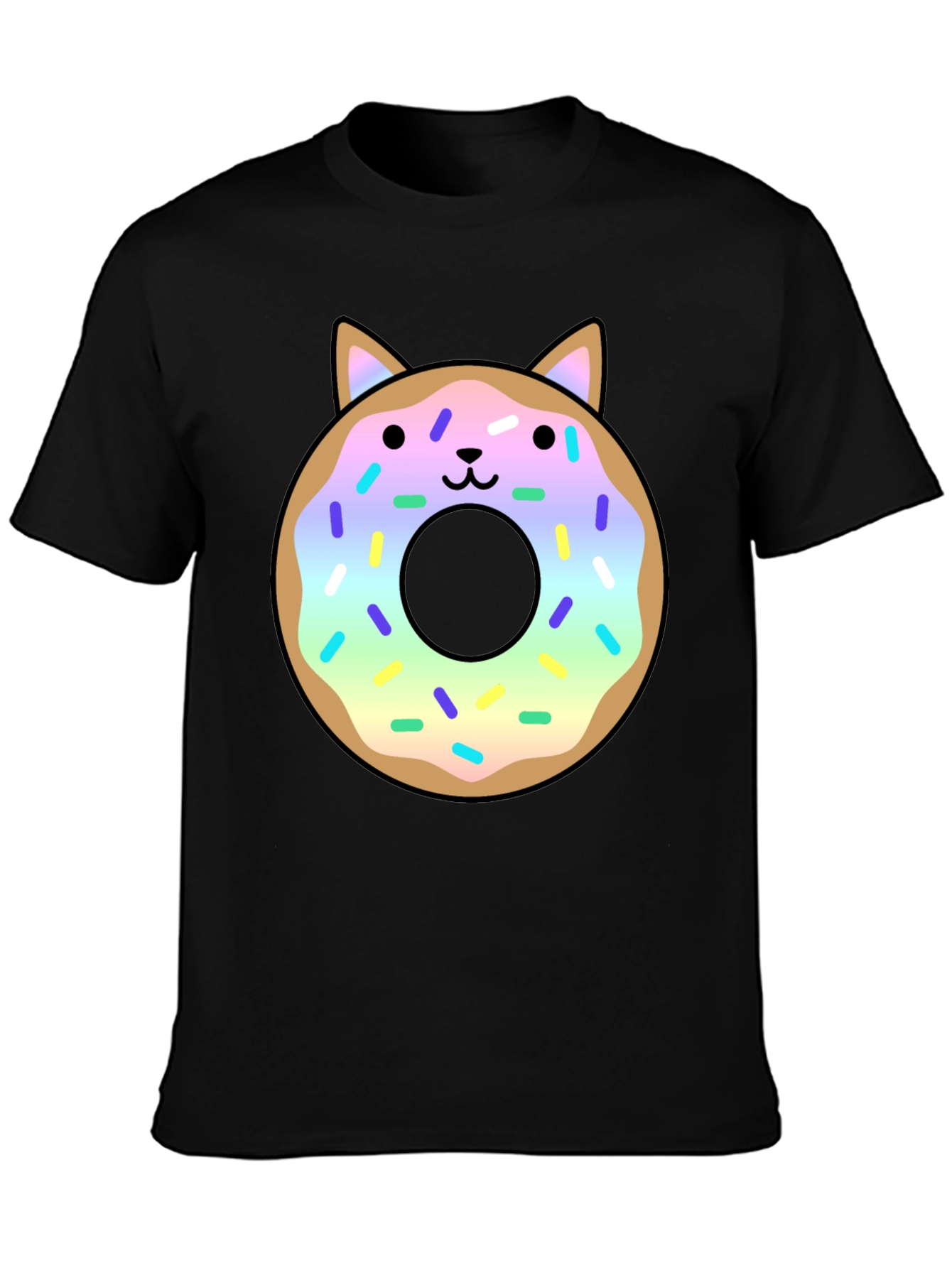 Black Cute Cat Donut Graphic Tee - Black Unisex T-Shirt view 3