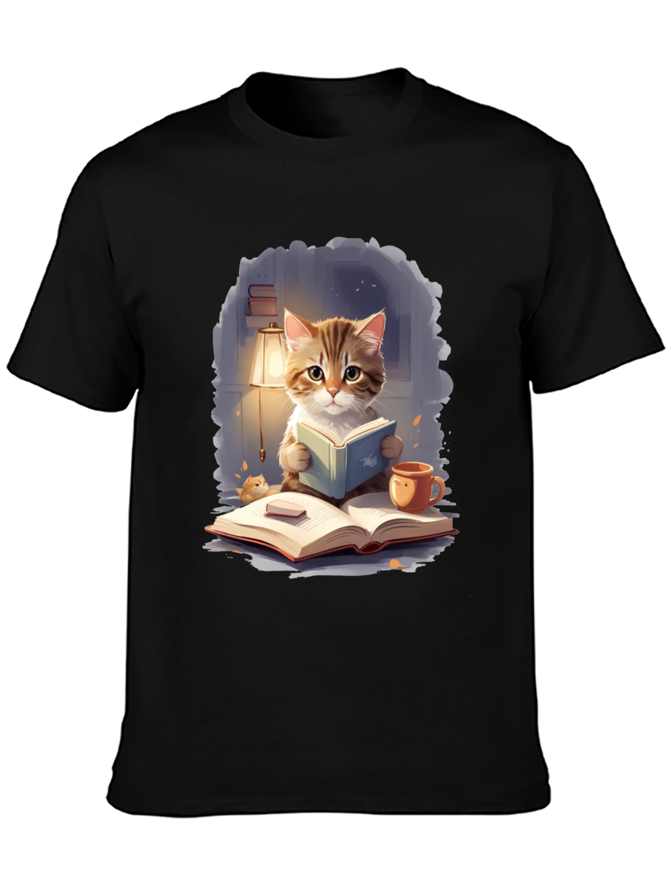 Black Cat Reading Book T-Shirt view 3