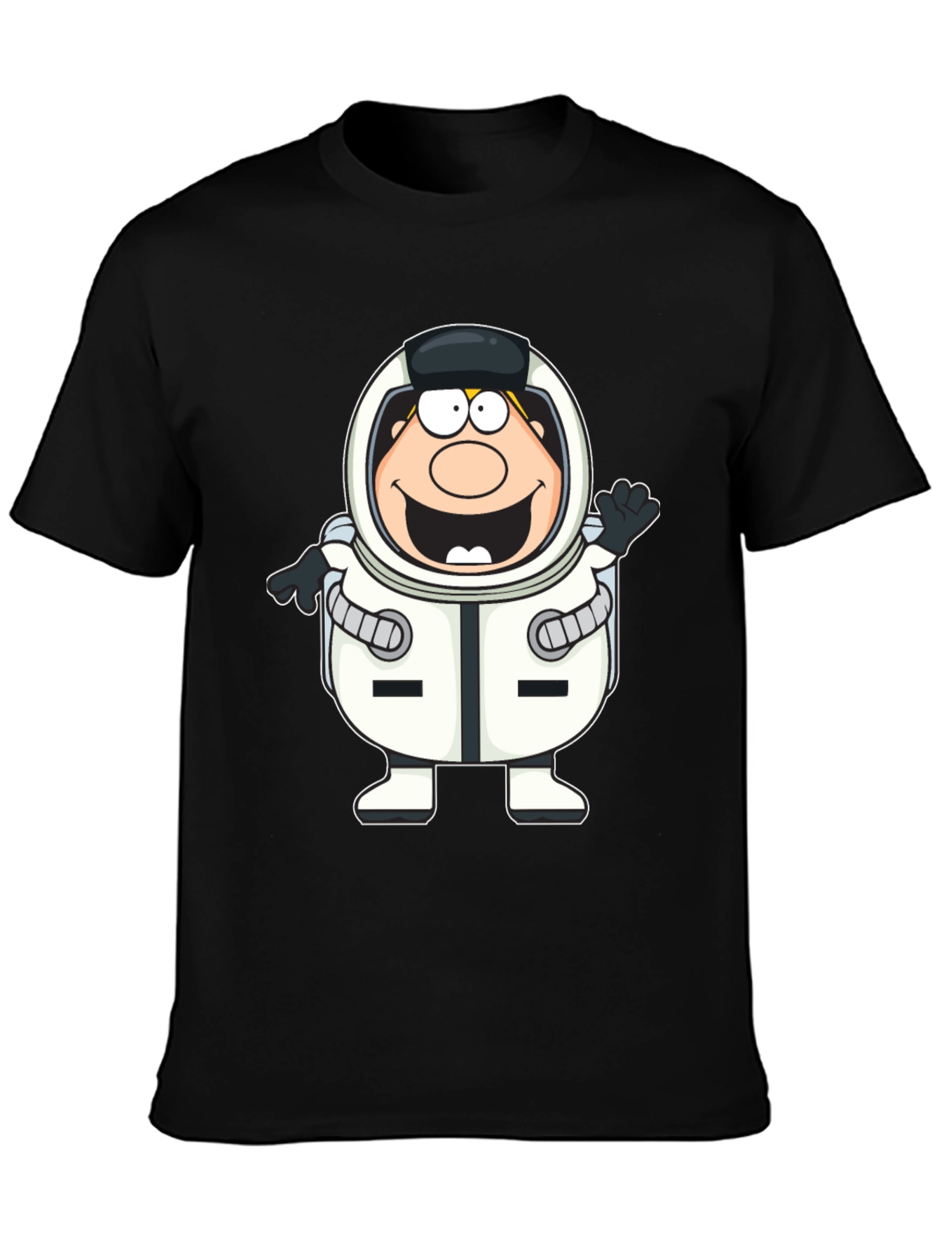 Black Cartoon Astronaut Black T-Shirt view 3