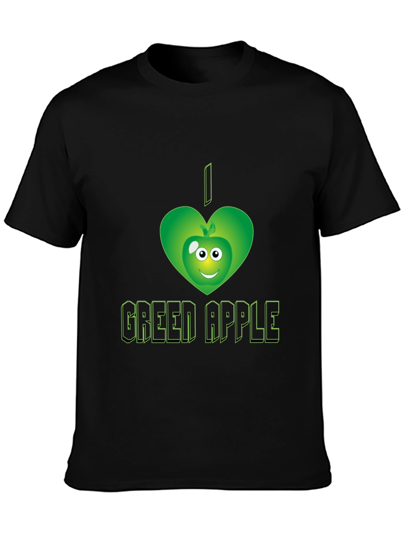 Black I Love Green Apple Graphic Tee - Trendy Casual Shirt view 3