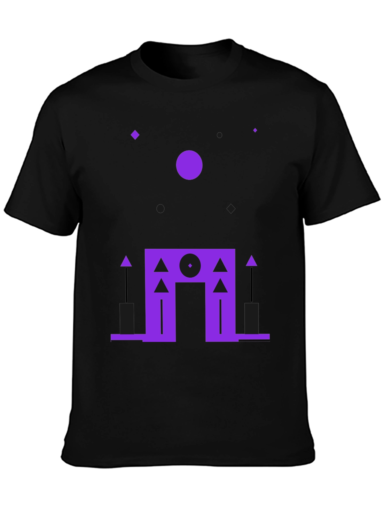 Black Geometric Purple Design Black T-Shirt view 3