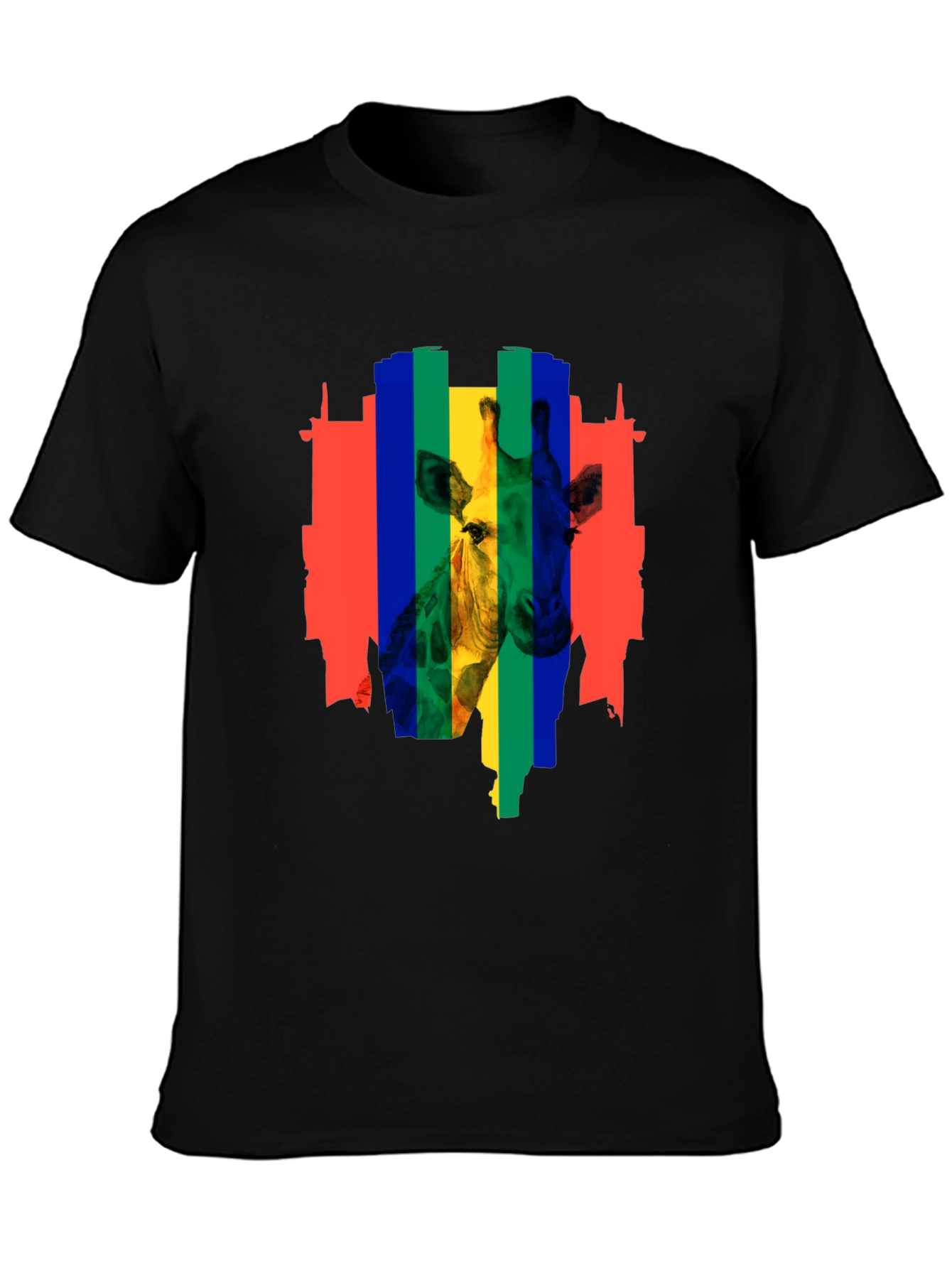 Black Rainbow Giraffe Graphic Tee - Men's Black T-Shirt view 3