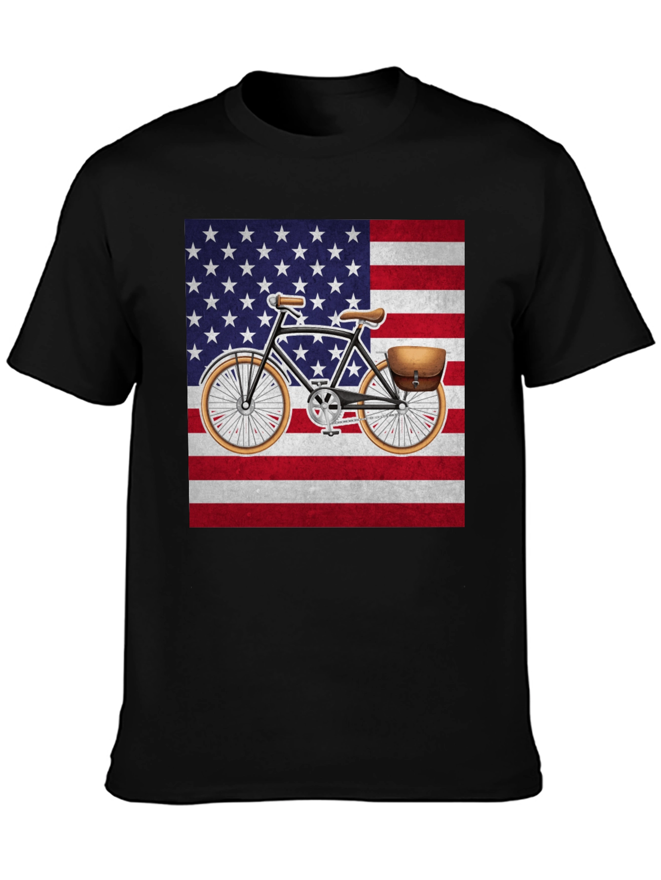 Black Vintage Bicycle American Flag T-Shirt view 3