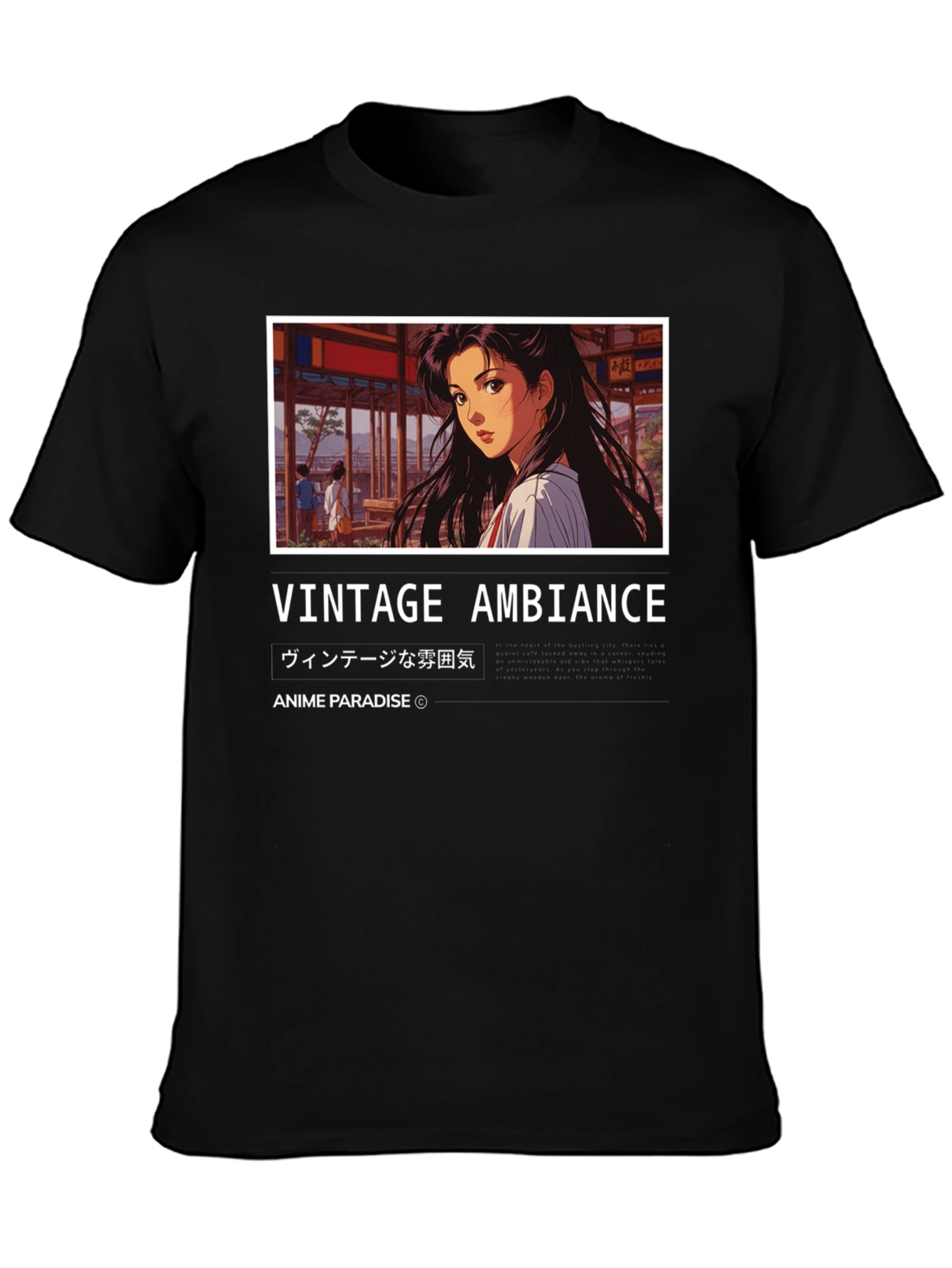 Black Vintage Anime Ambience T-Shirt view 3