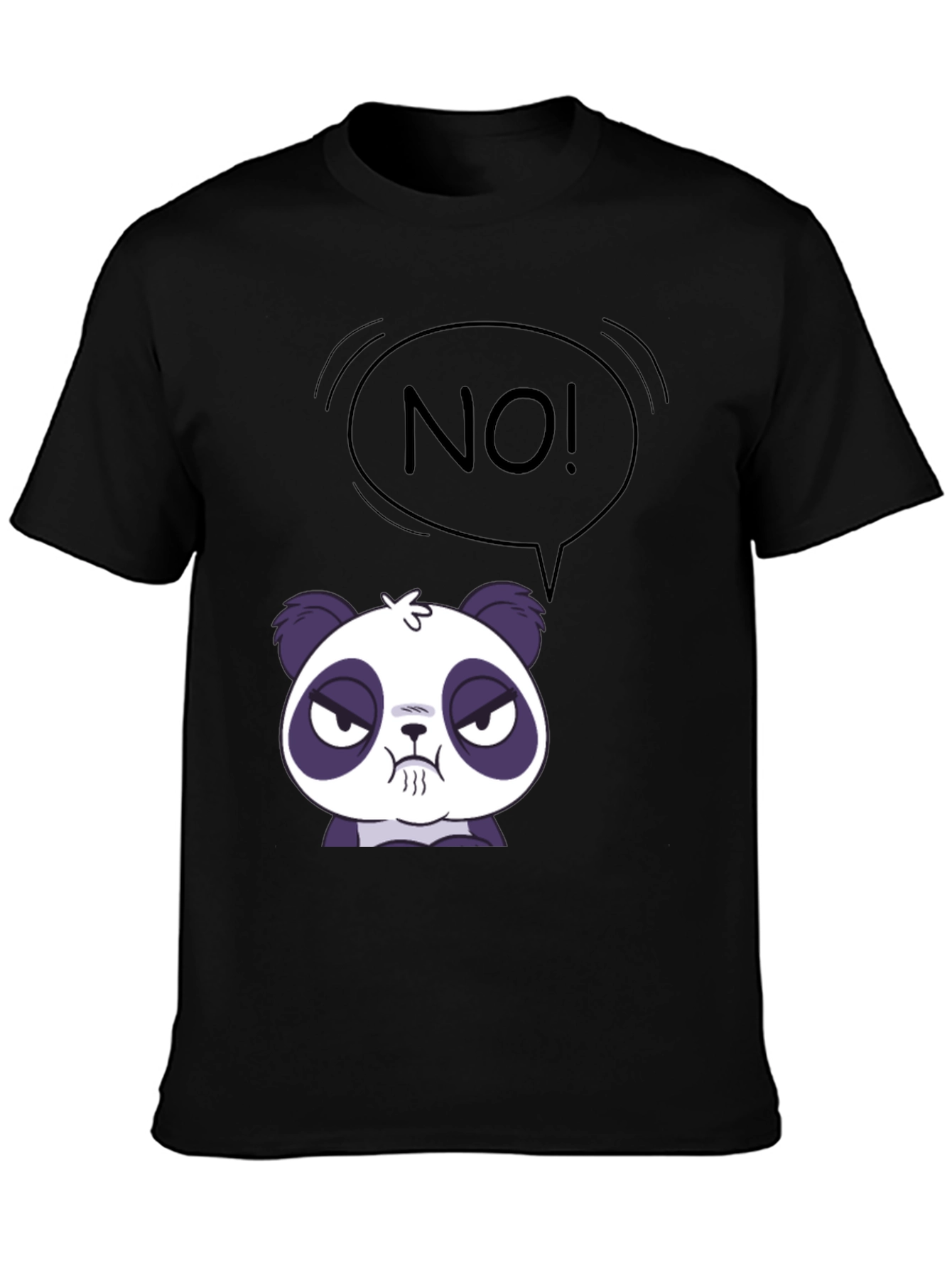 Black Funny Panda No T-Shirt - Black Crew Neck view 3