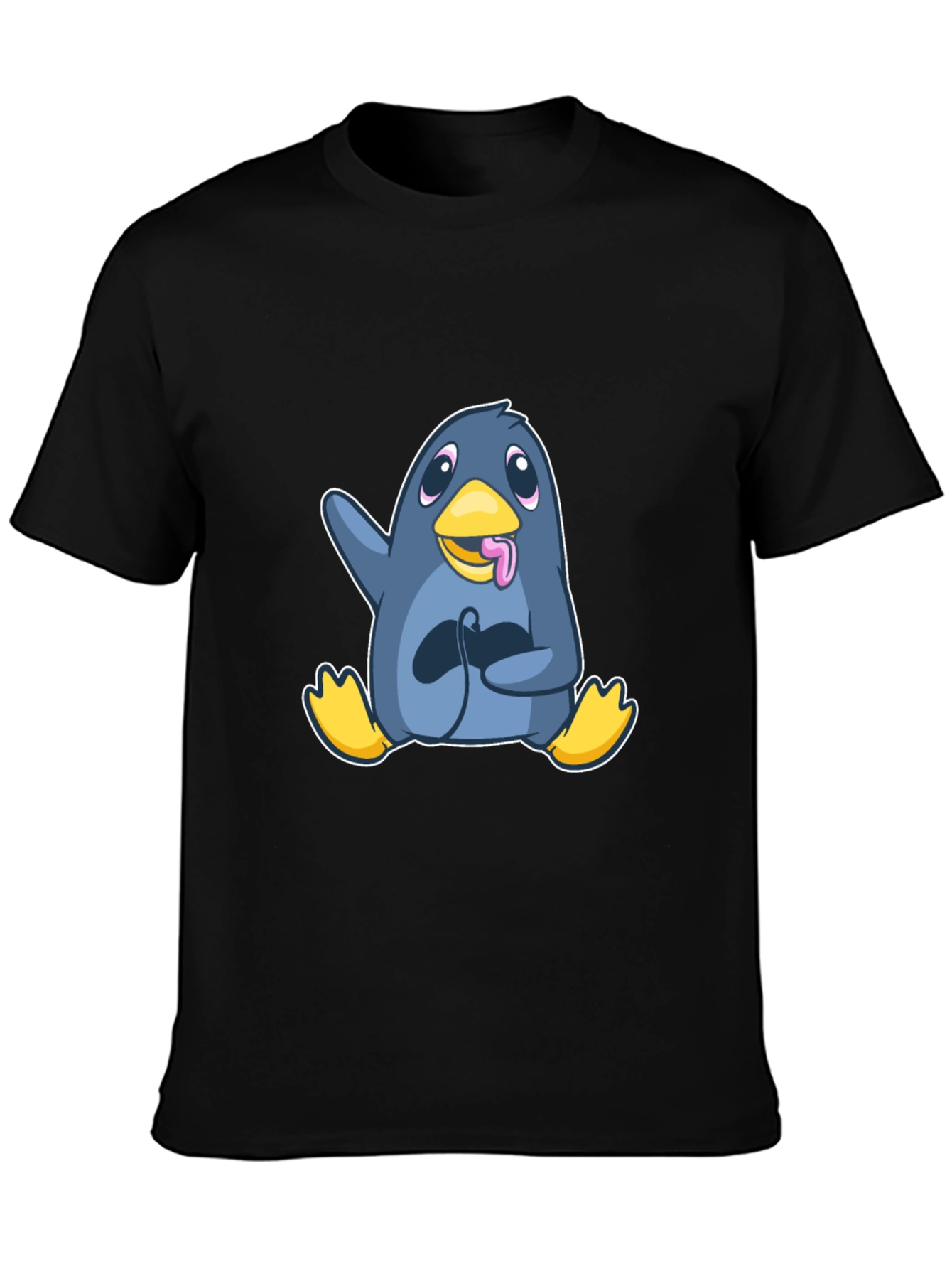 Black Gamer Penguin Black T-Shirt - Playful Cartoon Design view 3