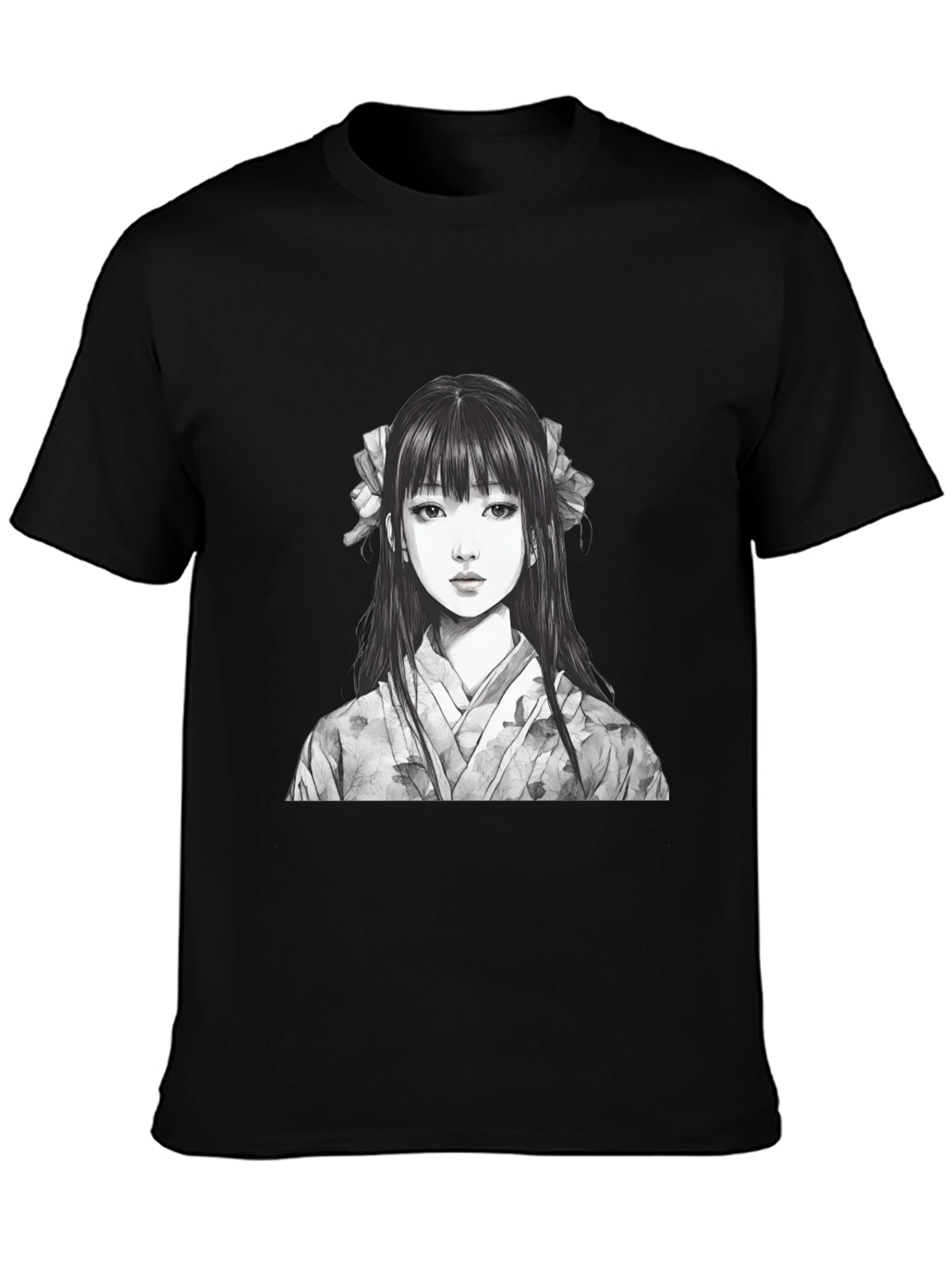Black Anime Girl Graphic Black T-Shirt view 3