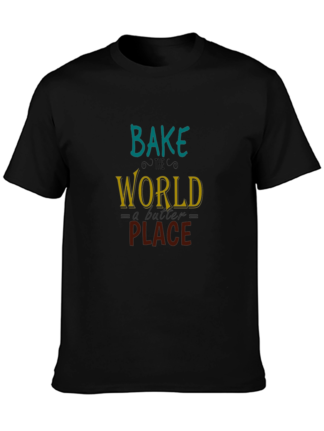 Black Bake the World T-Shirt: Black Cotton Tee view 3