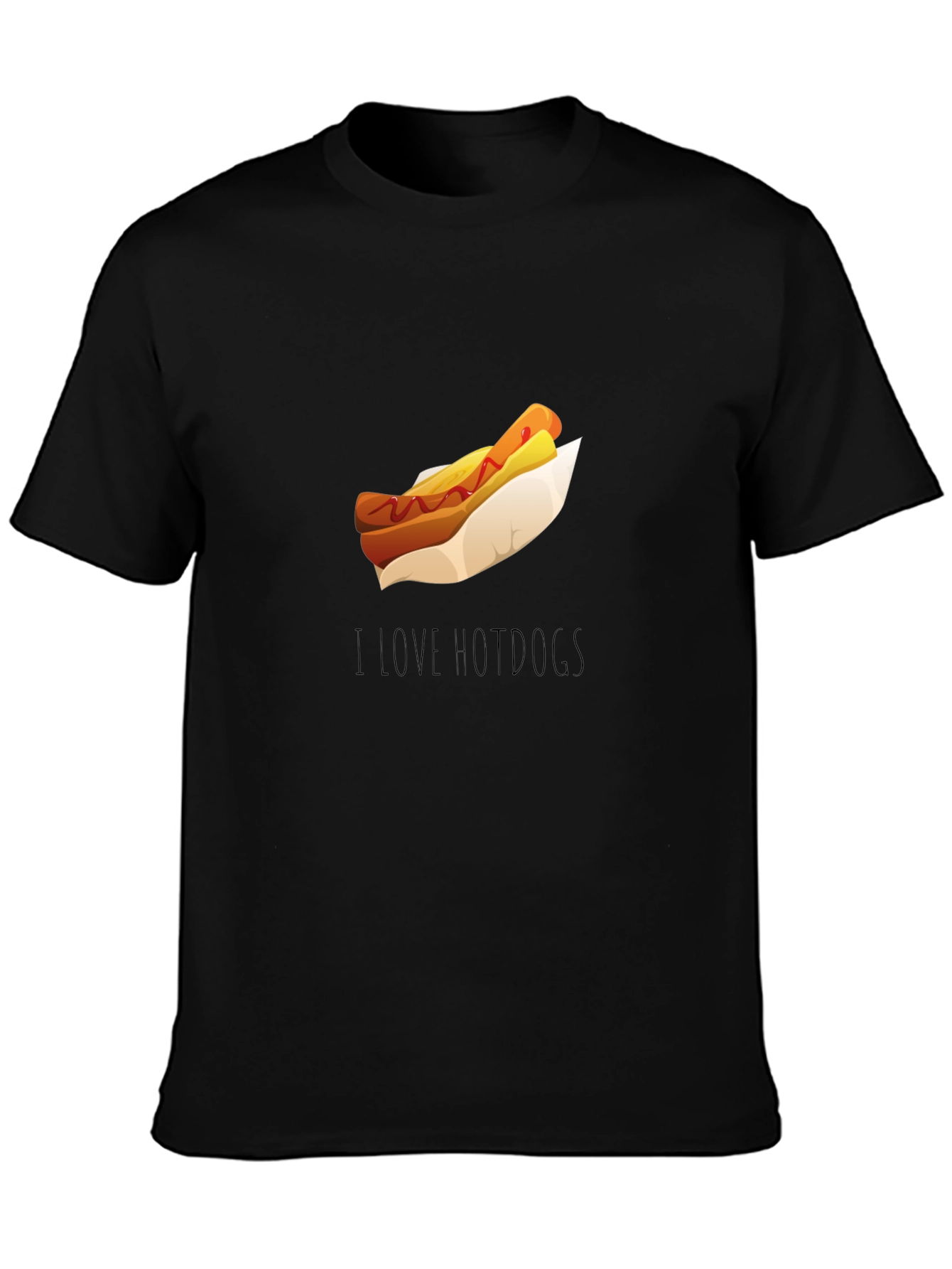 Black I Love Hot Dogs T-Shirt - Casual Black Tee view 3