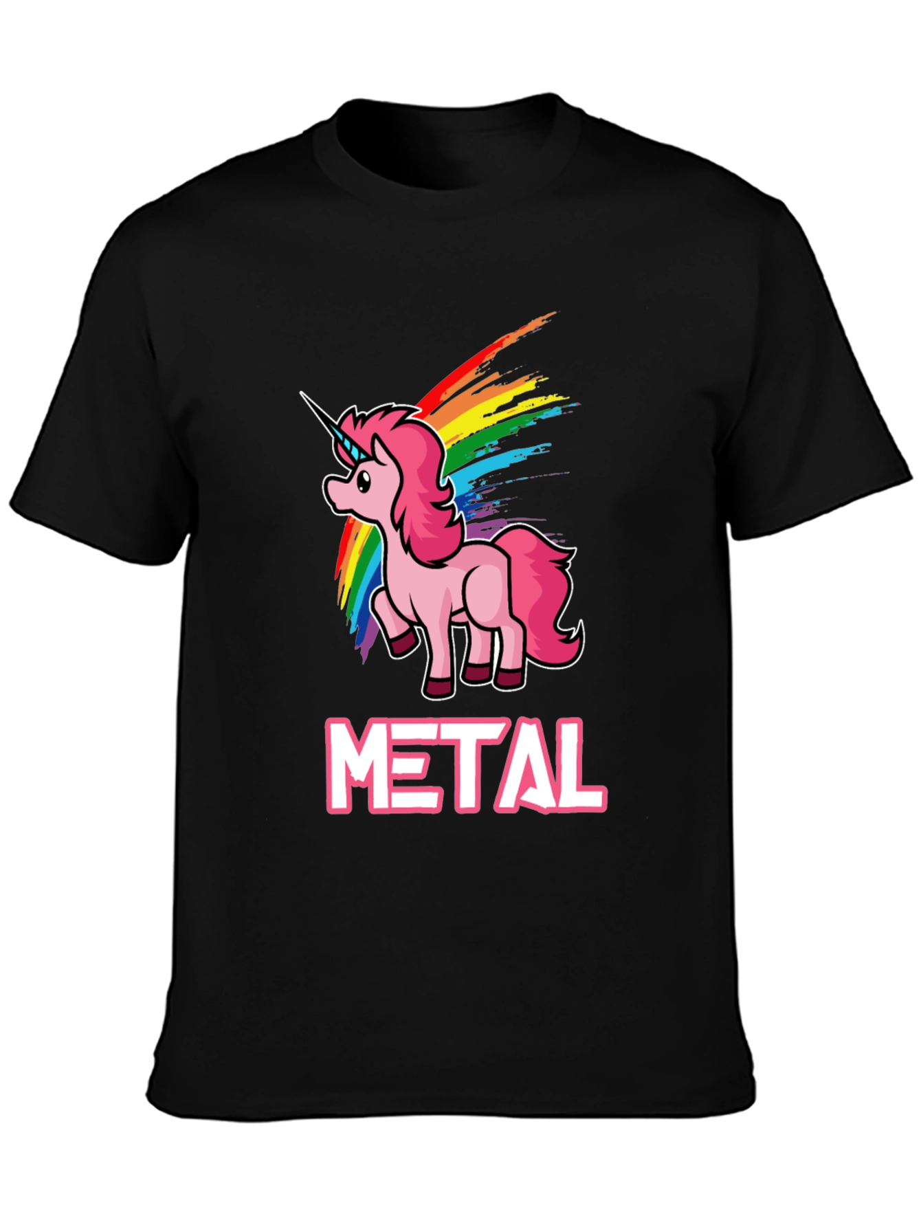 Black Unicorn Metal Rainbow T-Shirt - Heavy Metal Style view 3
