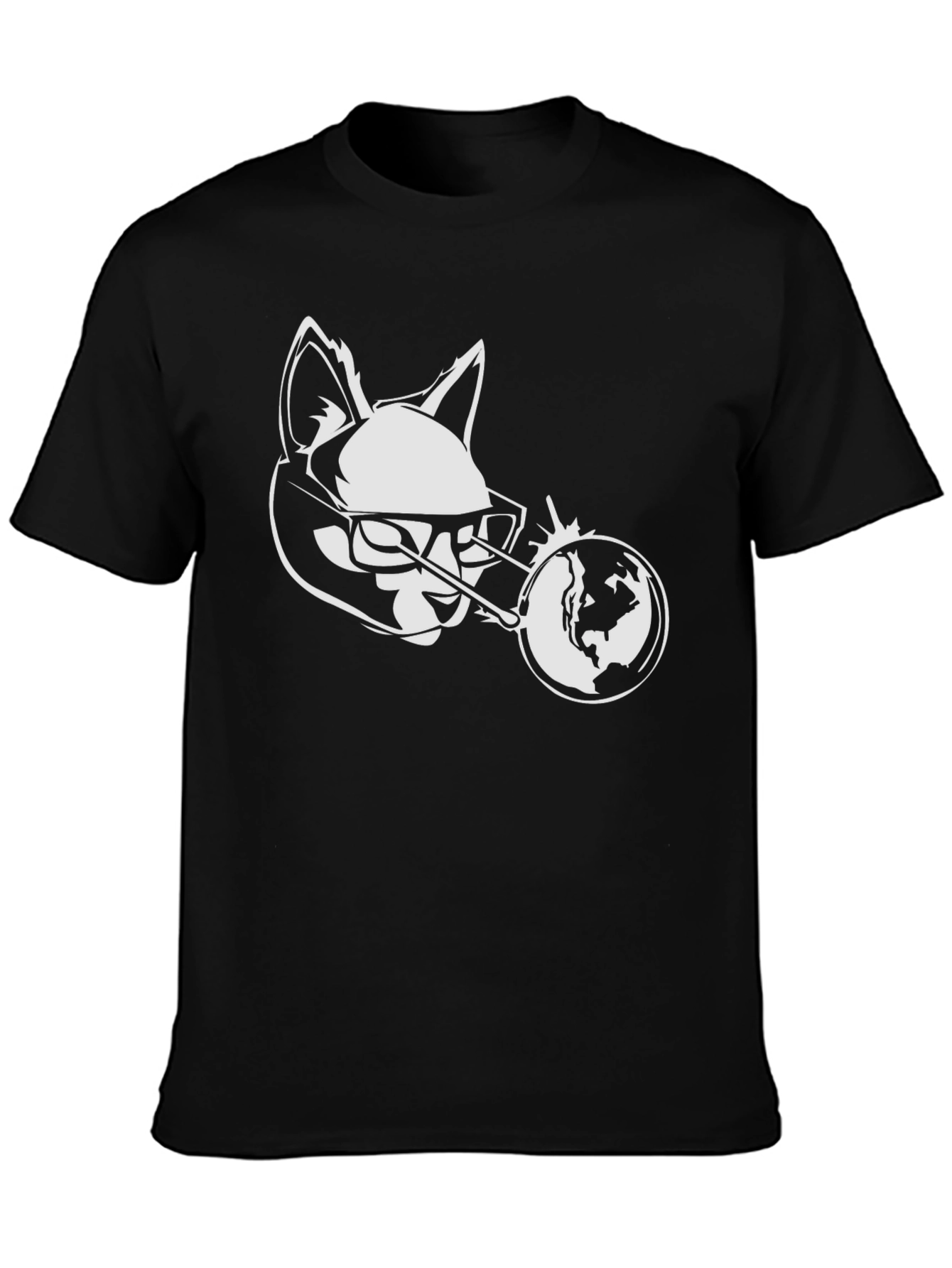 Black Cool Cat Globe Graphic Black T-Shirt view 3