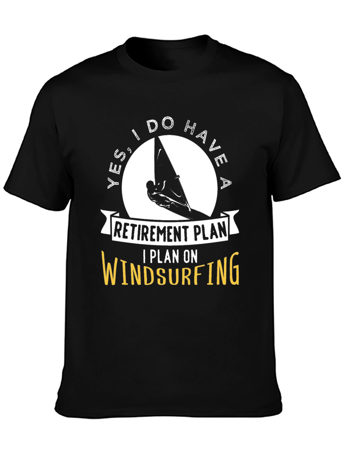Black Windsurfing Retirement Plan Graphic Tee view 3
