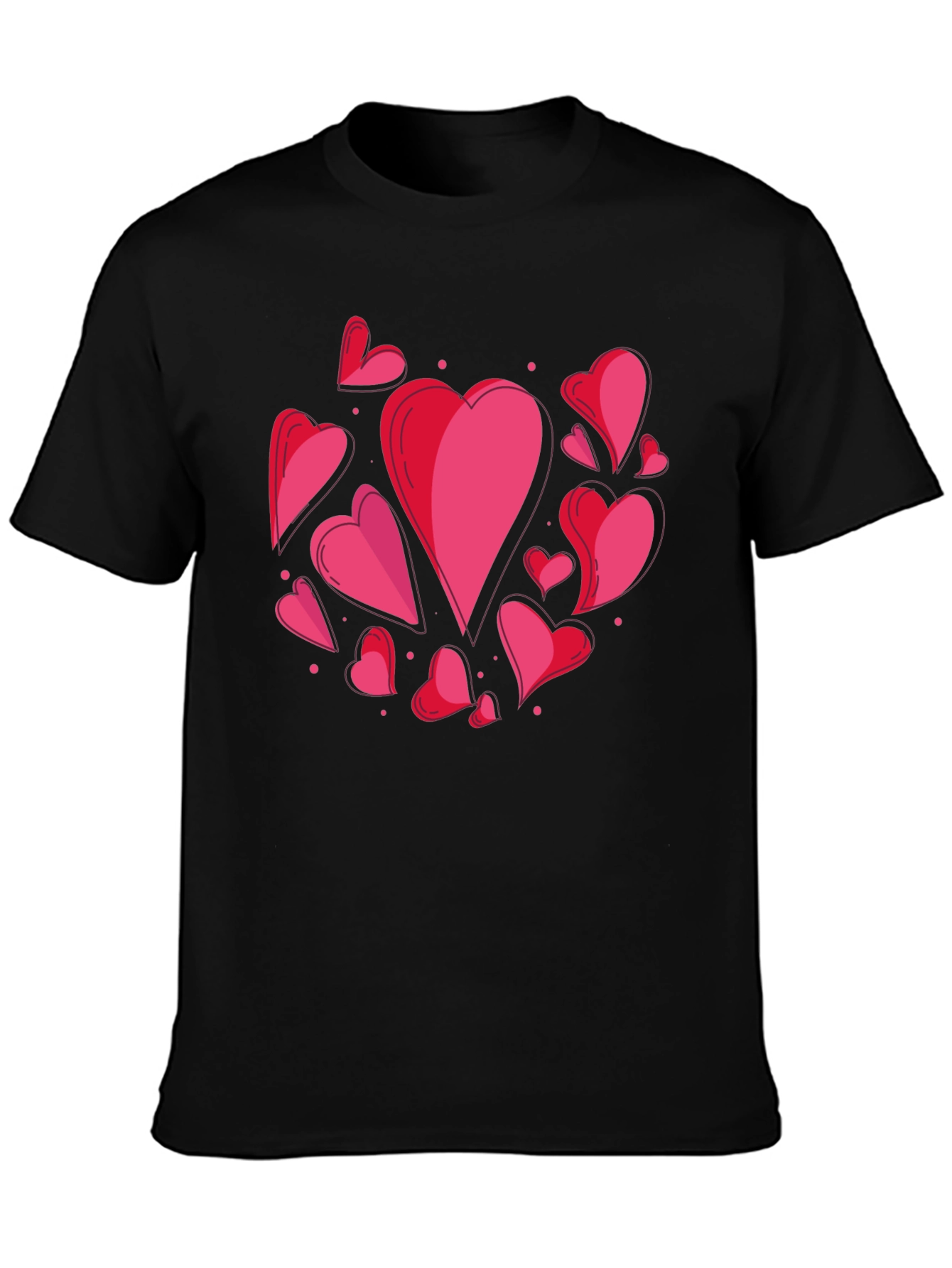 Black Heart Print Crew Neck T-Shirt - Casual Style view 3