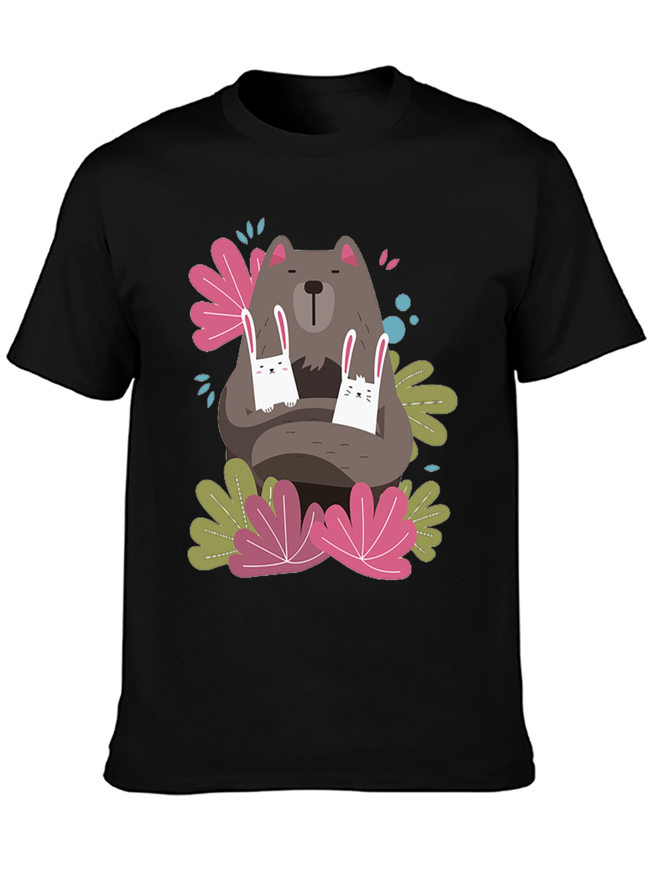 Black Bear and Bunny Graphic T-Shirt view 3