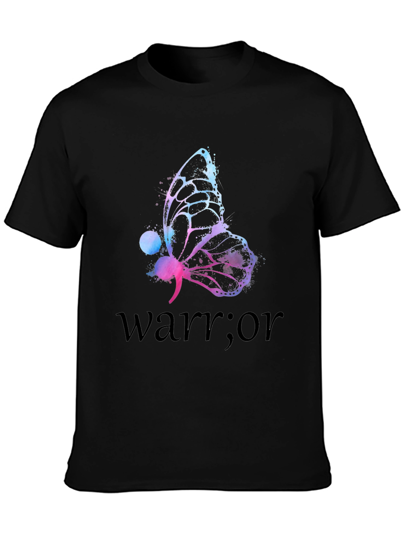 Black Butterfly Warrior Mental Health Awareness T-Shirt view 3