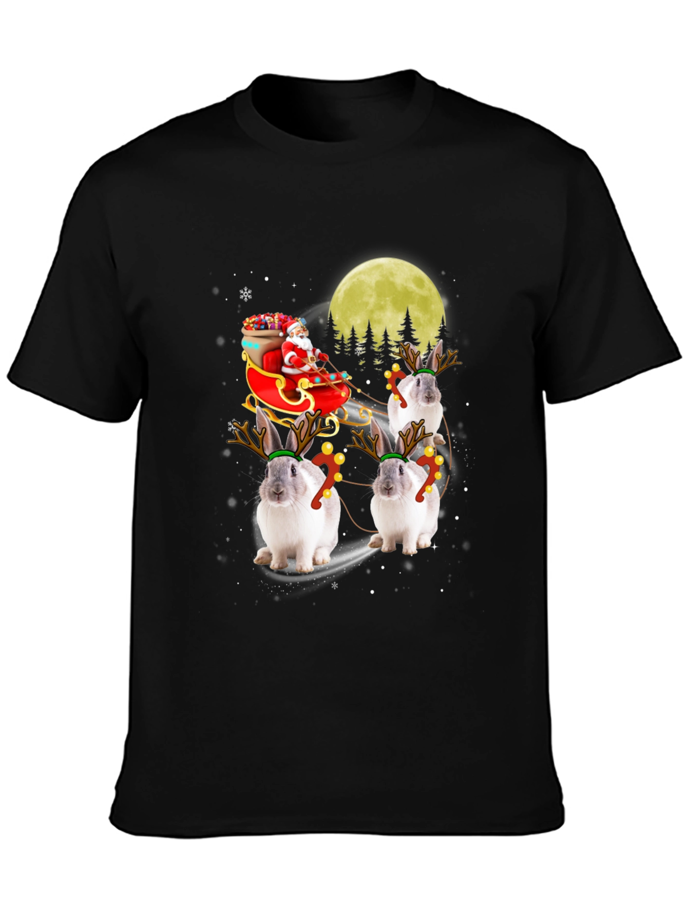 Black Christmas Bunny Reindeer T-Shirt view 3