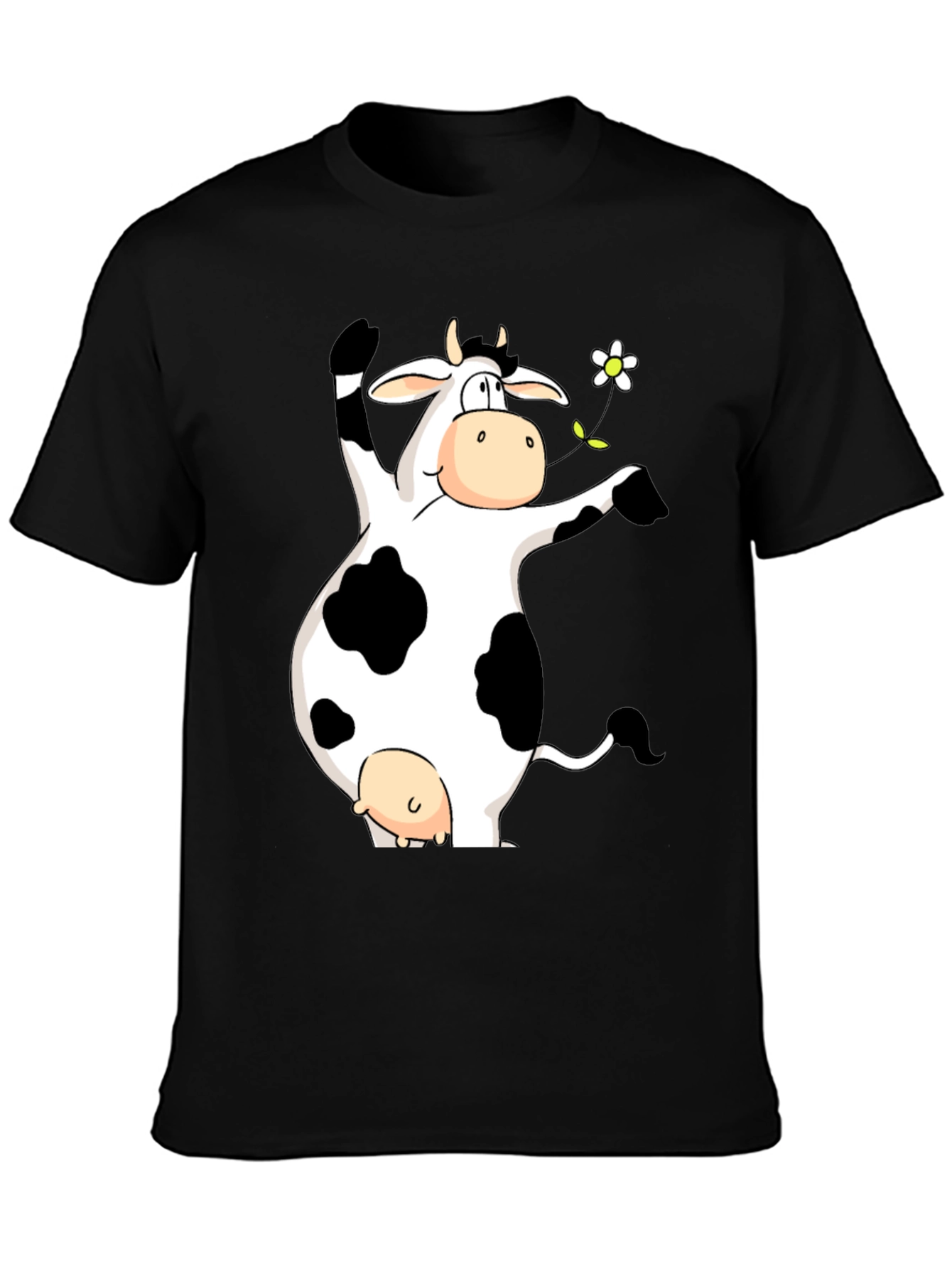 Black Funny Cow Graphic Print Black T-Shirt view 3