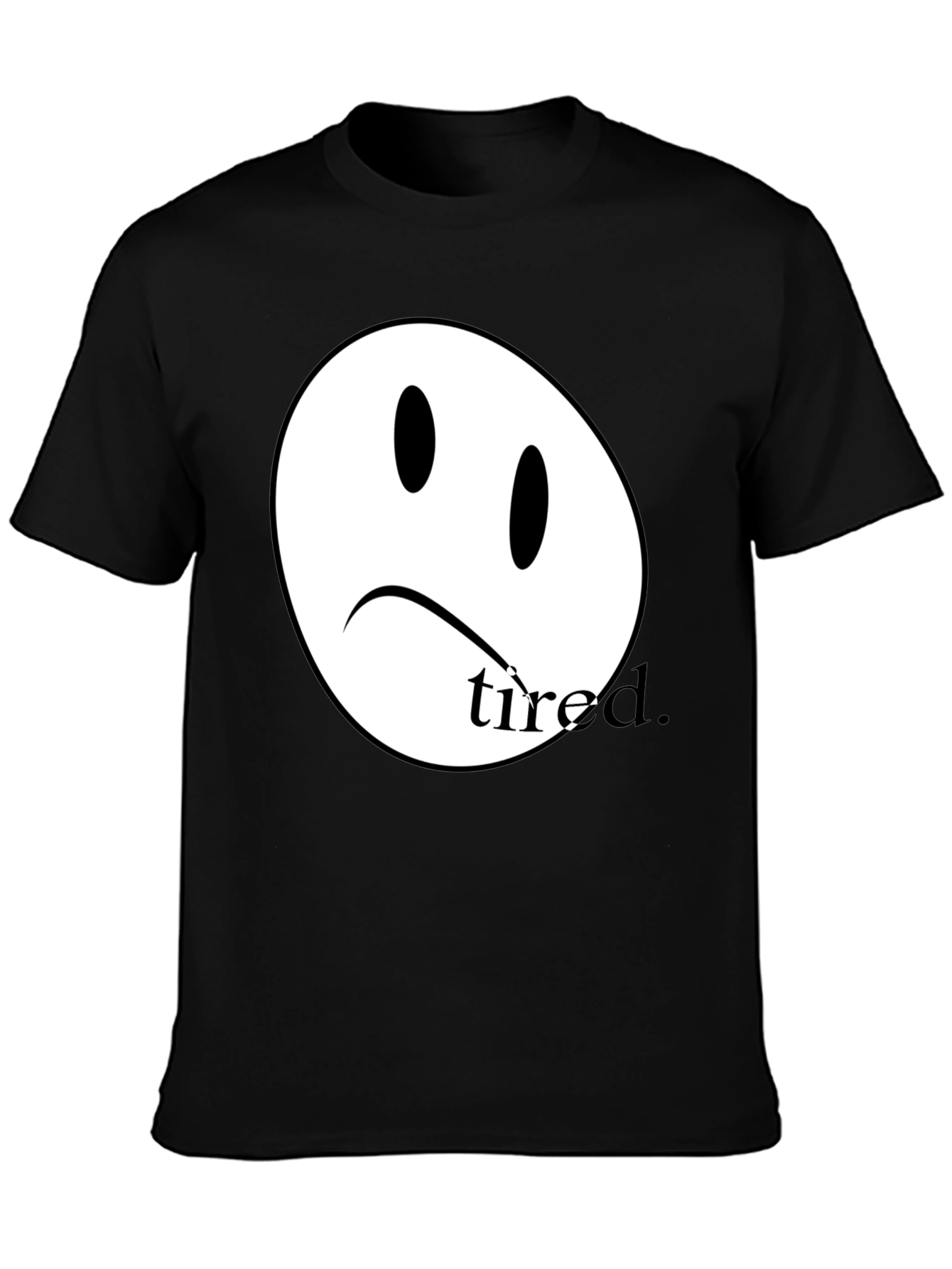 Black Sad Face Tired T-Shirt - Unisex Cotton Tee view 3