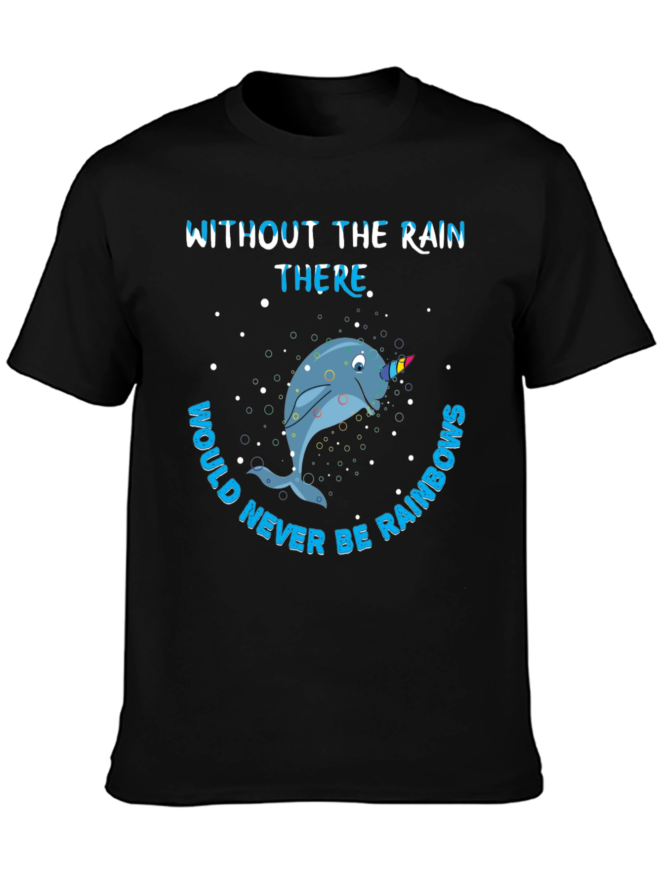 Black Narwhal Rainbows Graphic T-Shirt view 3
