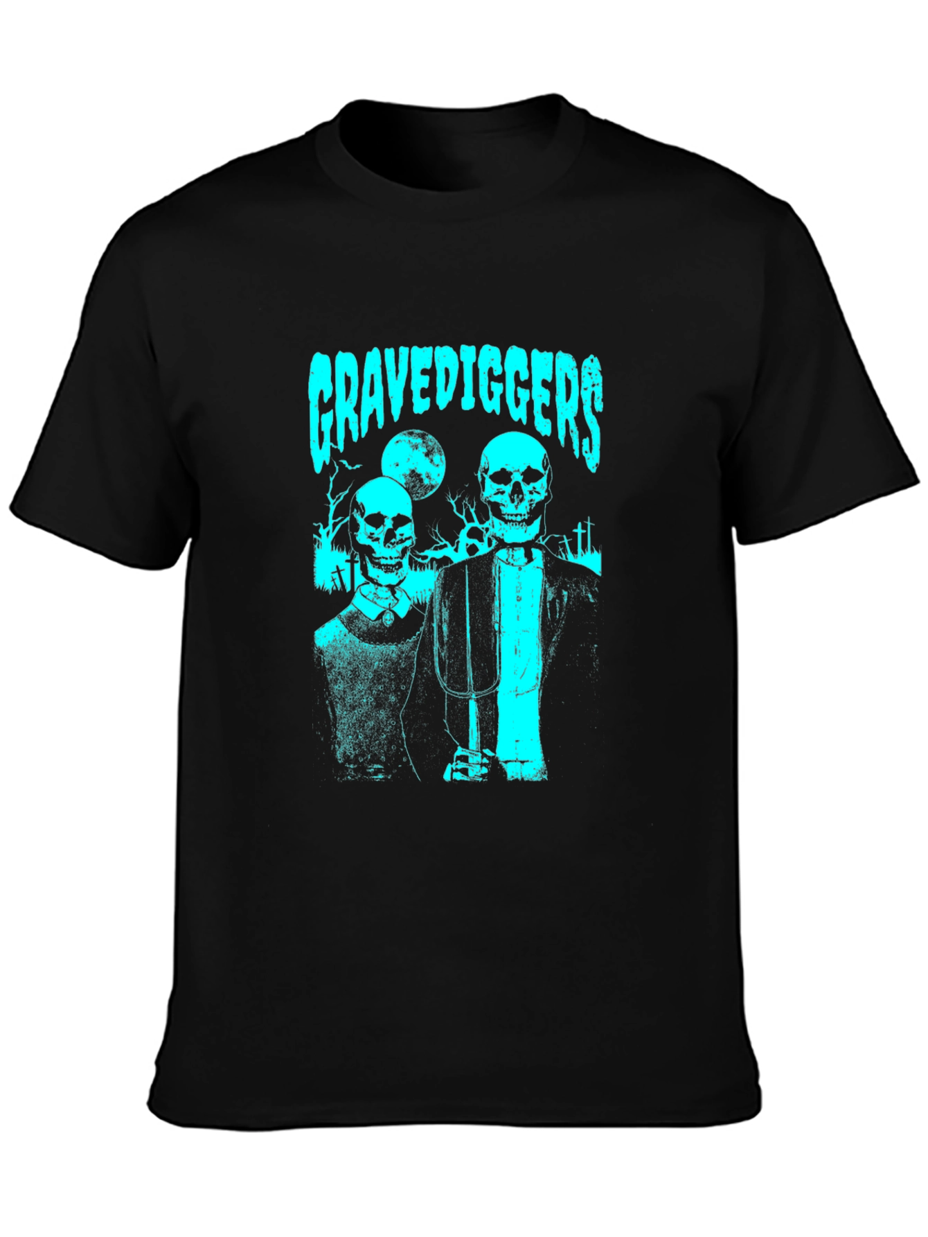 Black Gravediggers Skeleton Couple Graphic Black T-Shirt view 3