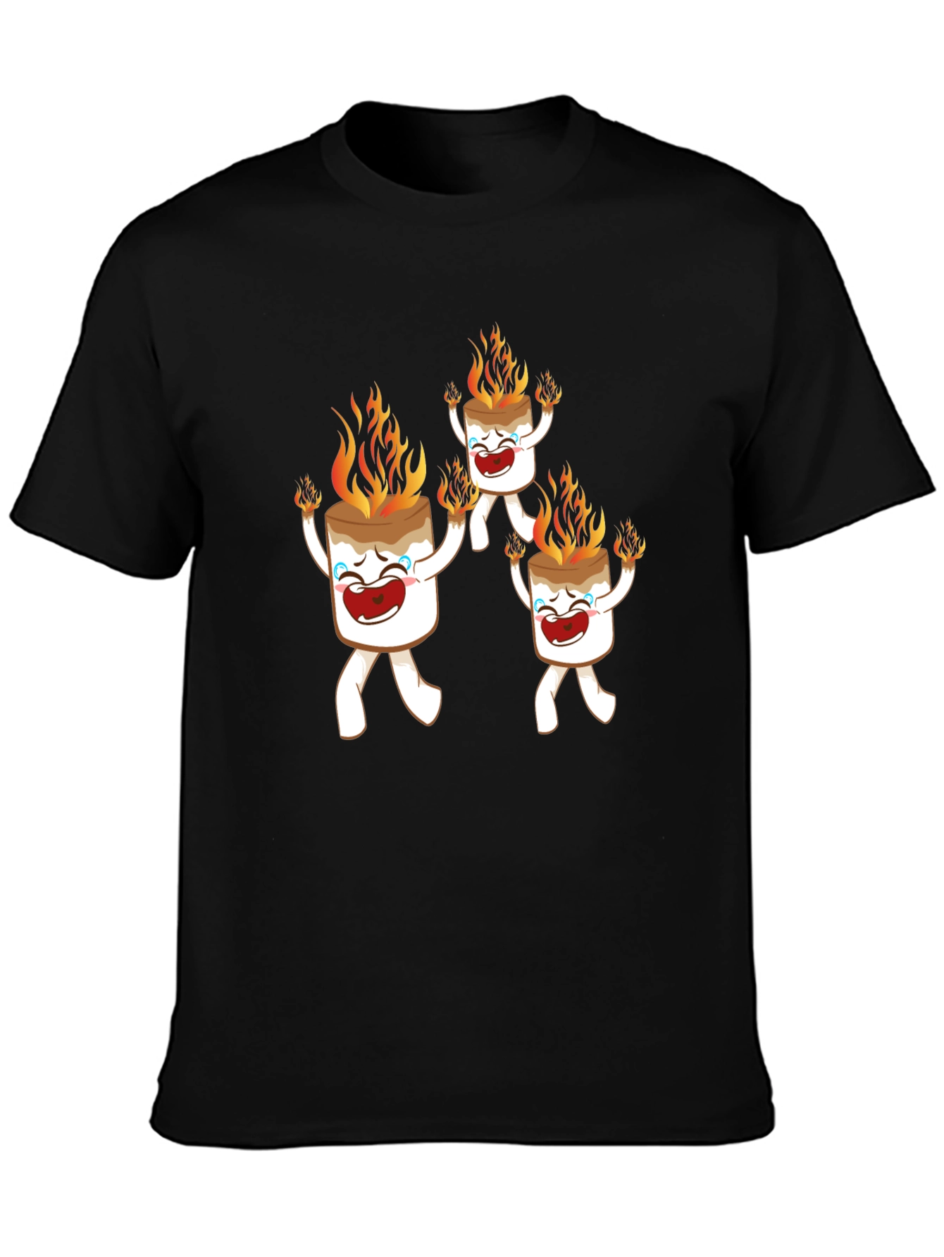 Black Burning Marshmallow Character Graphic Tee view 3
