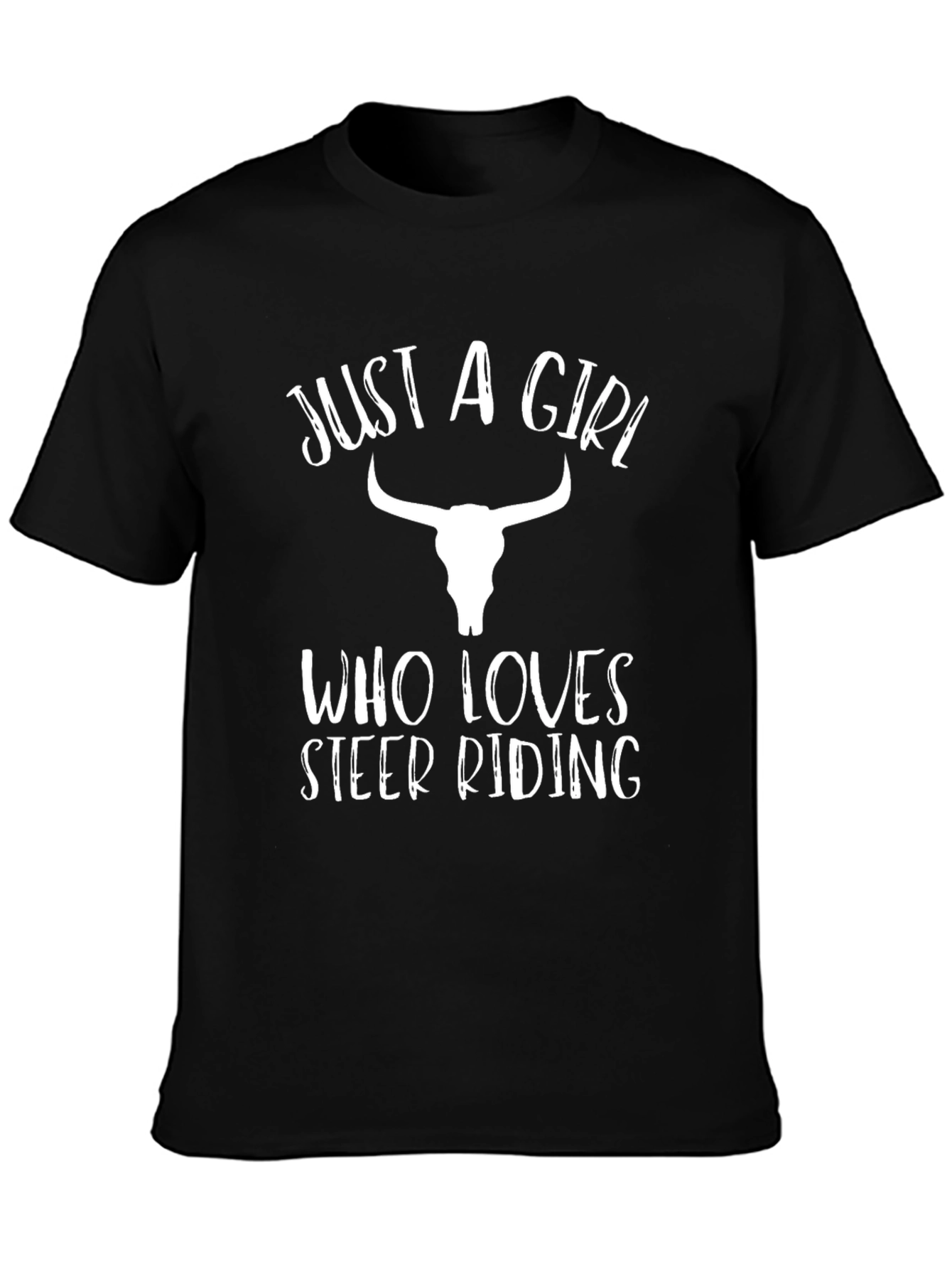 Black Just A Girl Who Loves Steer Riding T-Shirt view 3