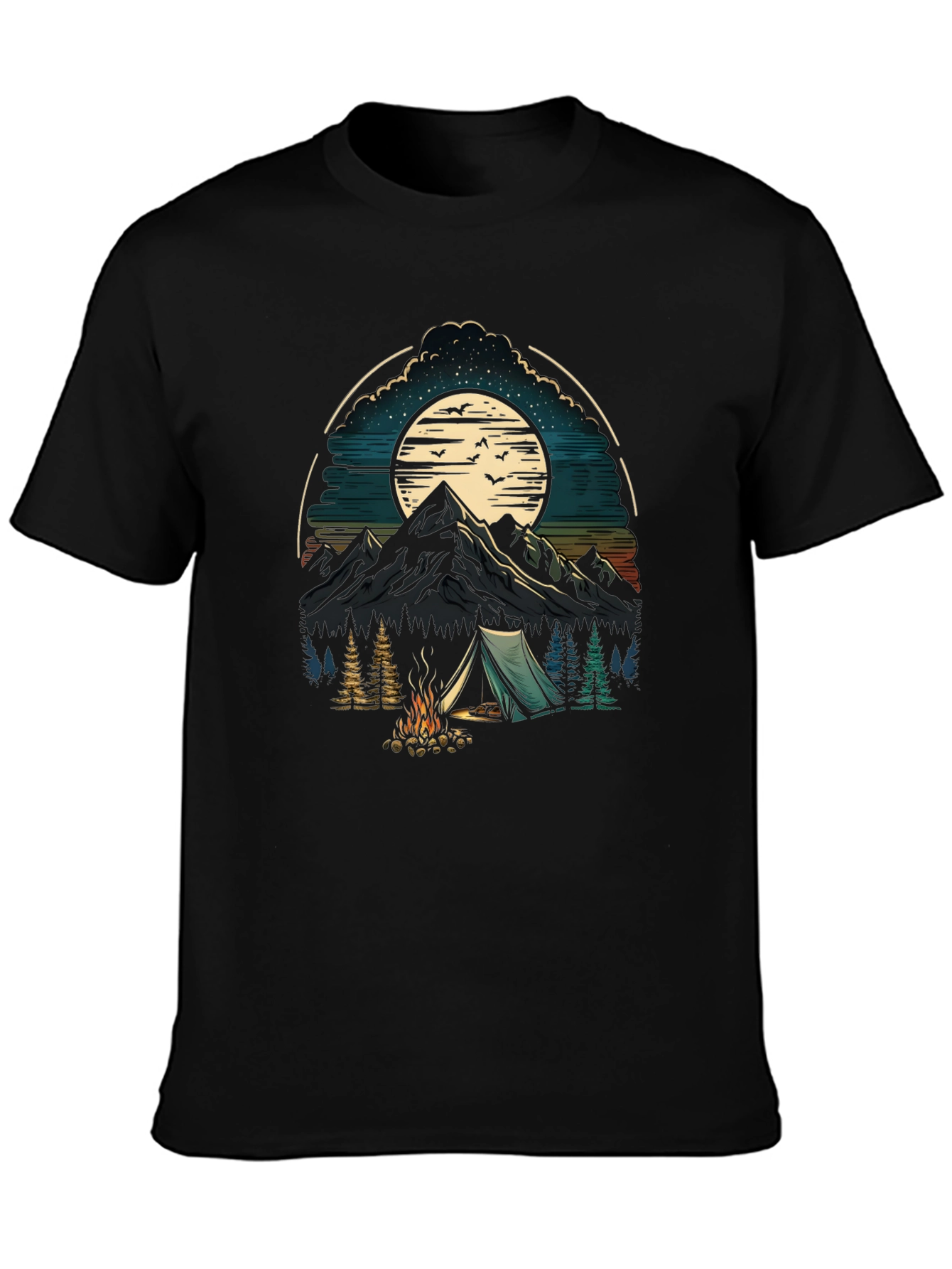 Black Camping Adventure Graphic T-Shirt view 3