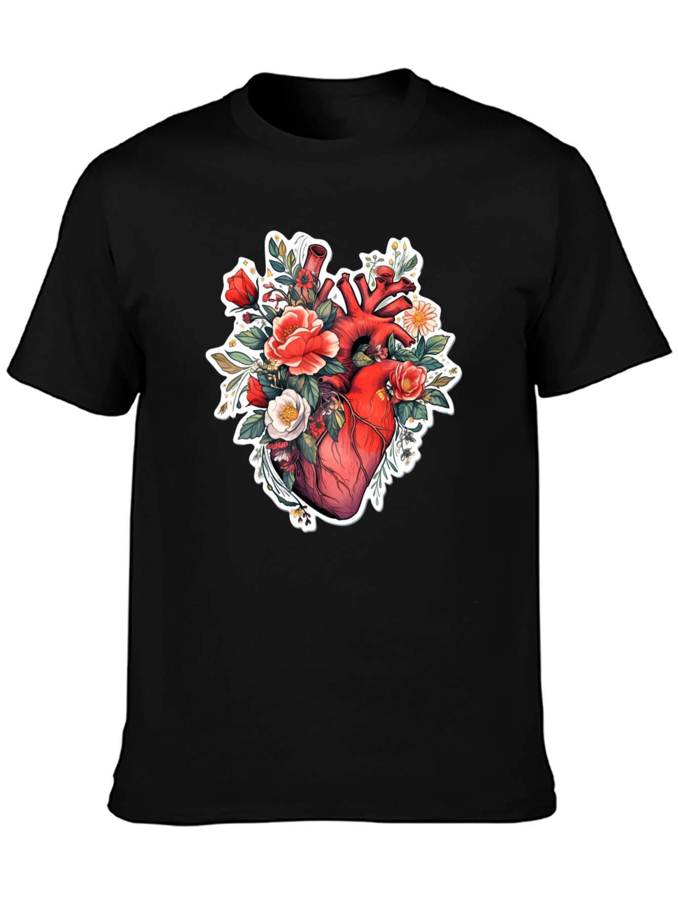 Black Anatomical Heart Floral T-Shirt view 3