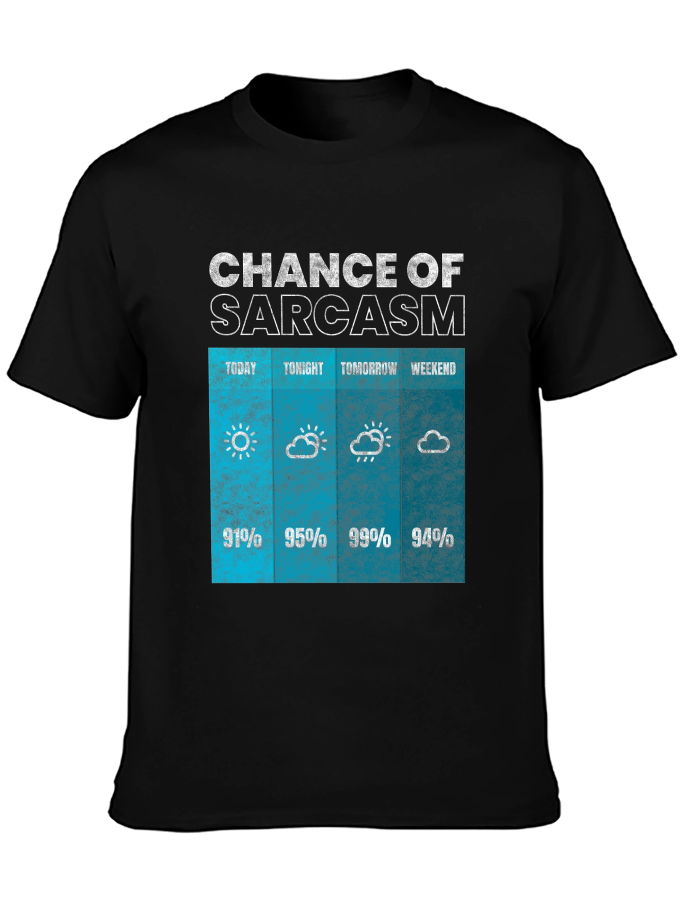 Black Sarcasm Weather Forecast Graphic Tee view 3