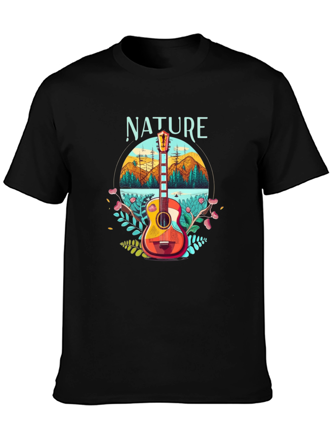 Black Nature Guitar T-Shirt - Outdoors Adventure Tee view 3