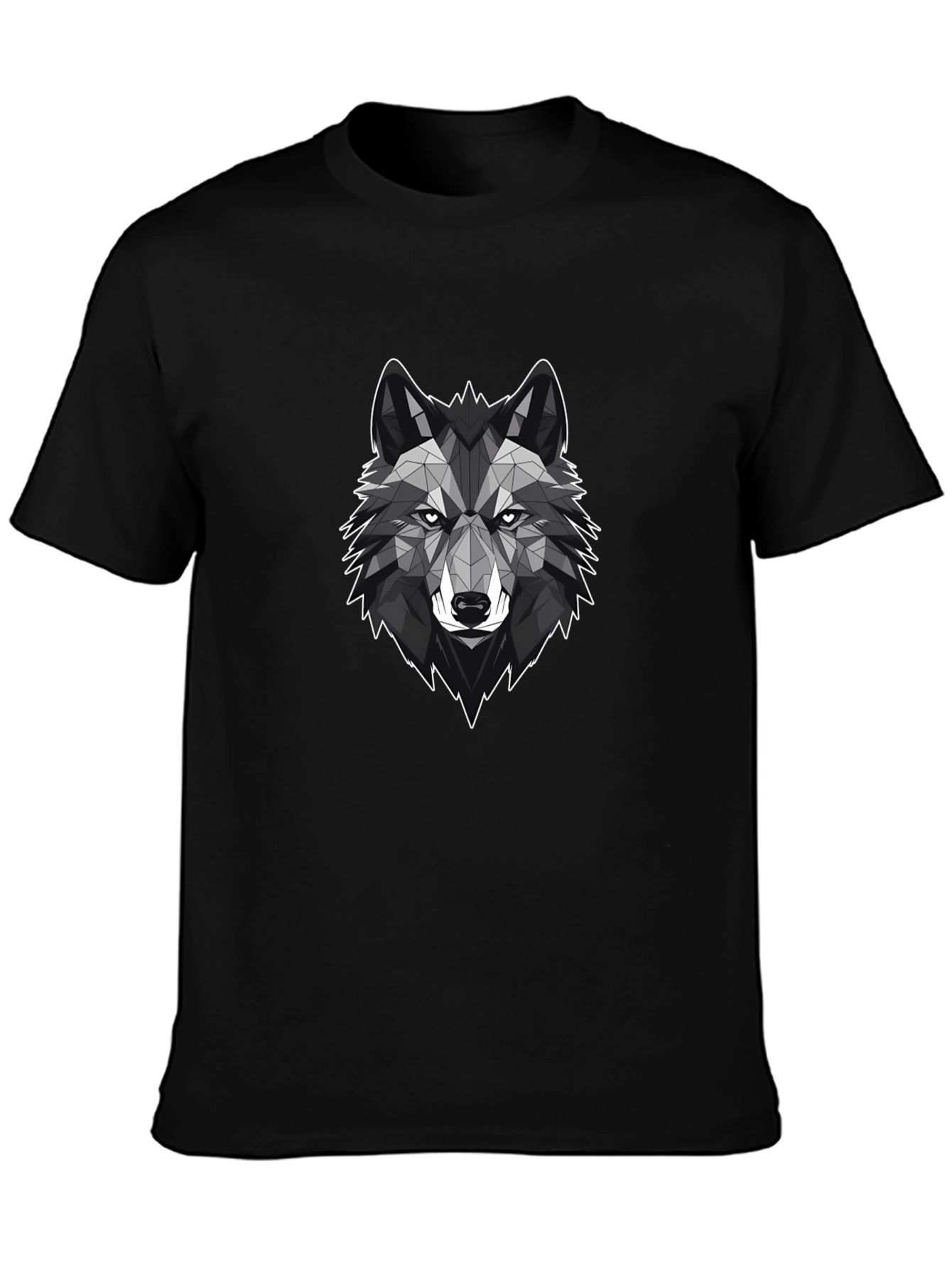 Black Geometric Wolf Graphic Tee - Stylish Black T-Shirt view 3