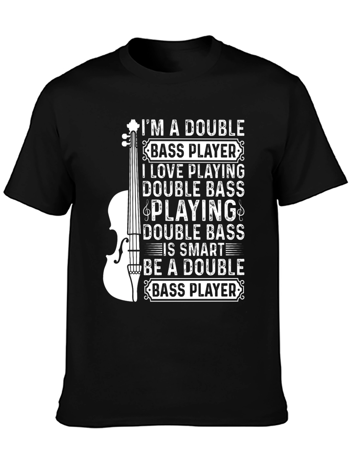 Black Double Bass Player Black Graphic T-Shirt view 3