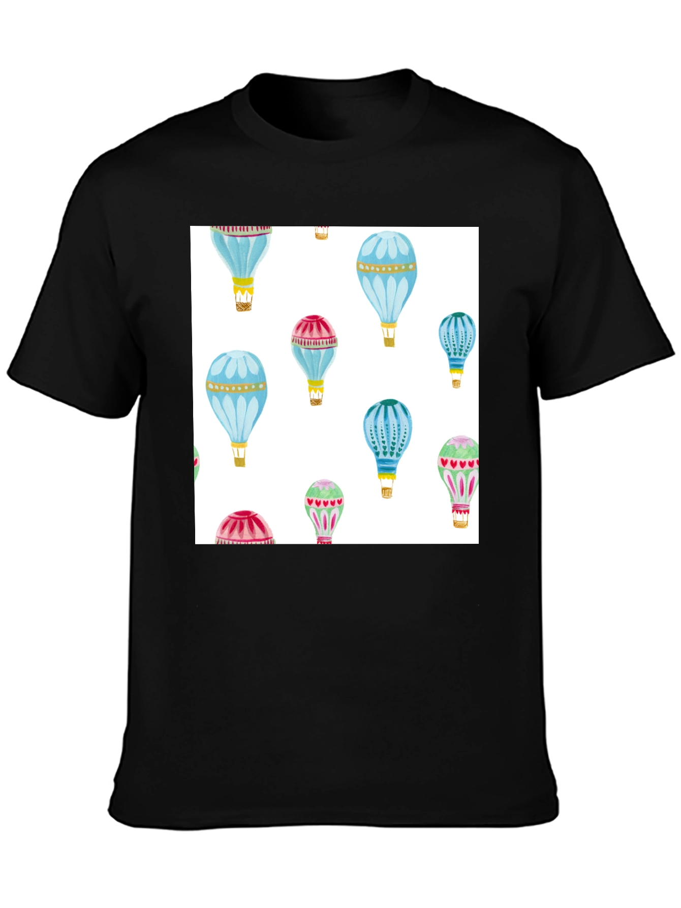 Black Hot Air Balloon Print Black T-Shirt view 3