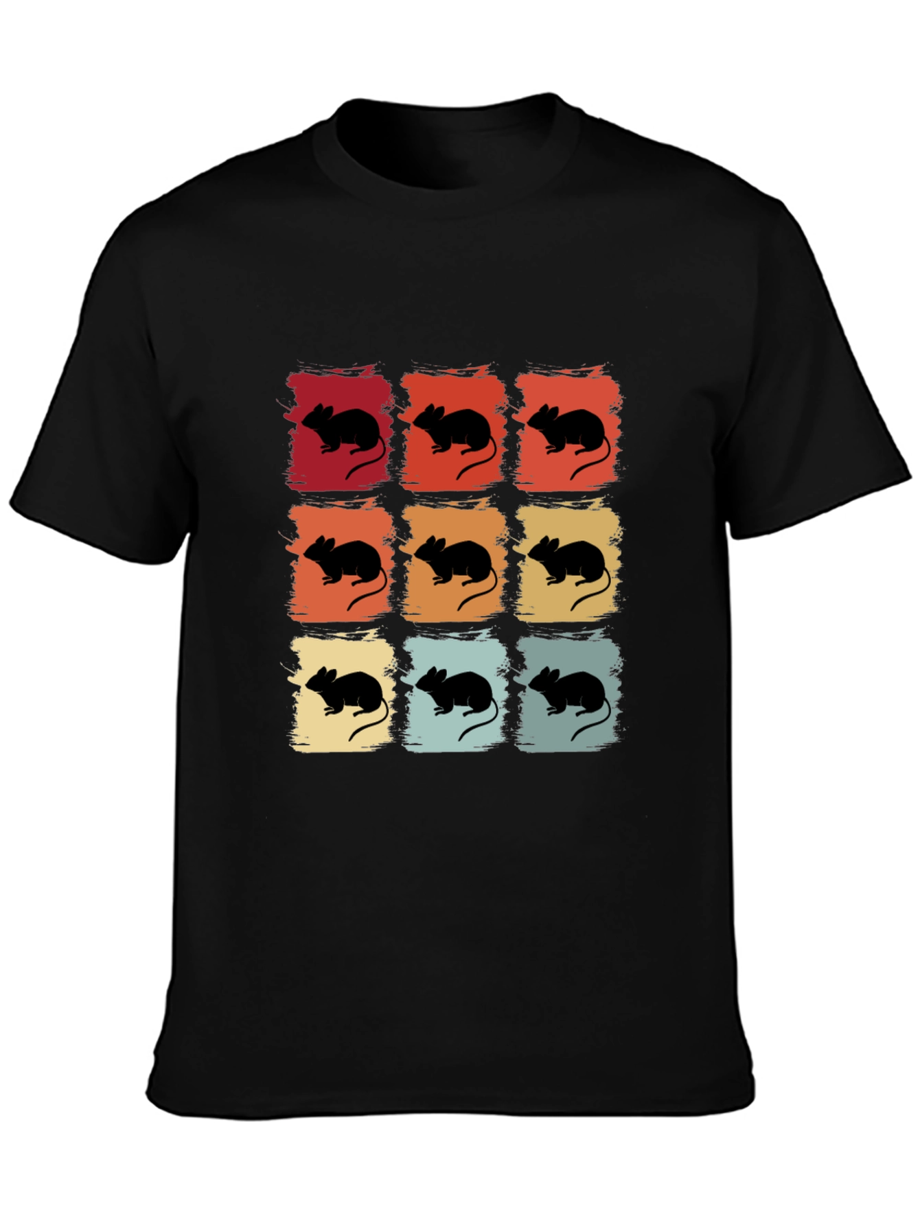 Black Retro Mouse Grid Graphic Tee - Cool Animal Lover Shirt view 3