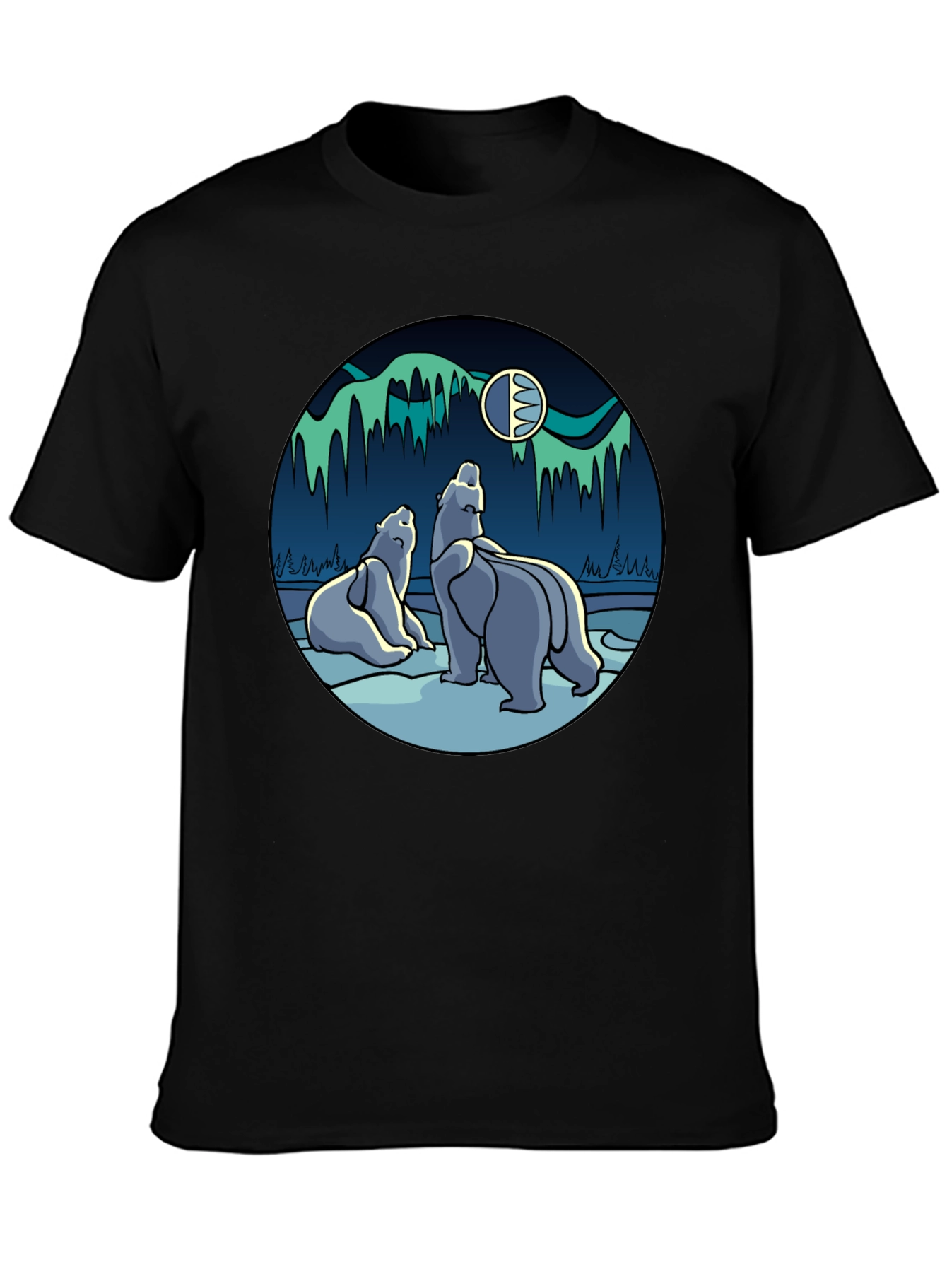 Black Polar Bear Aurora Graphic Tee - Black T-Shirt view 3