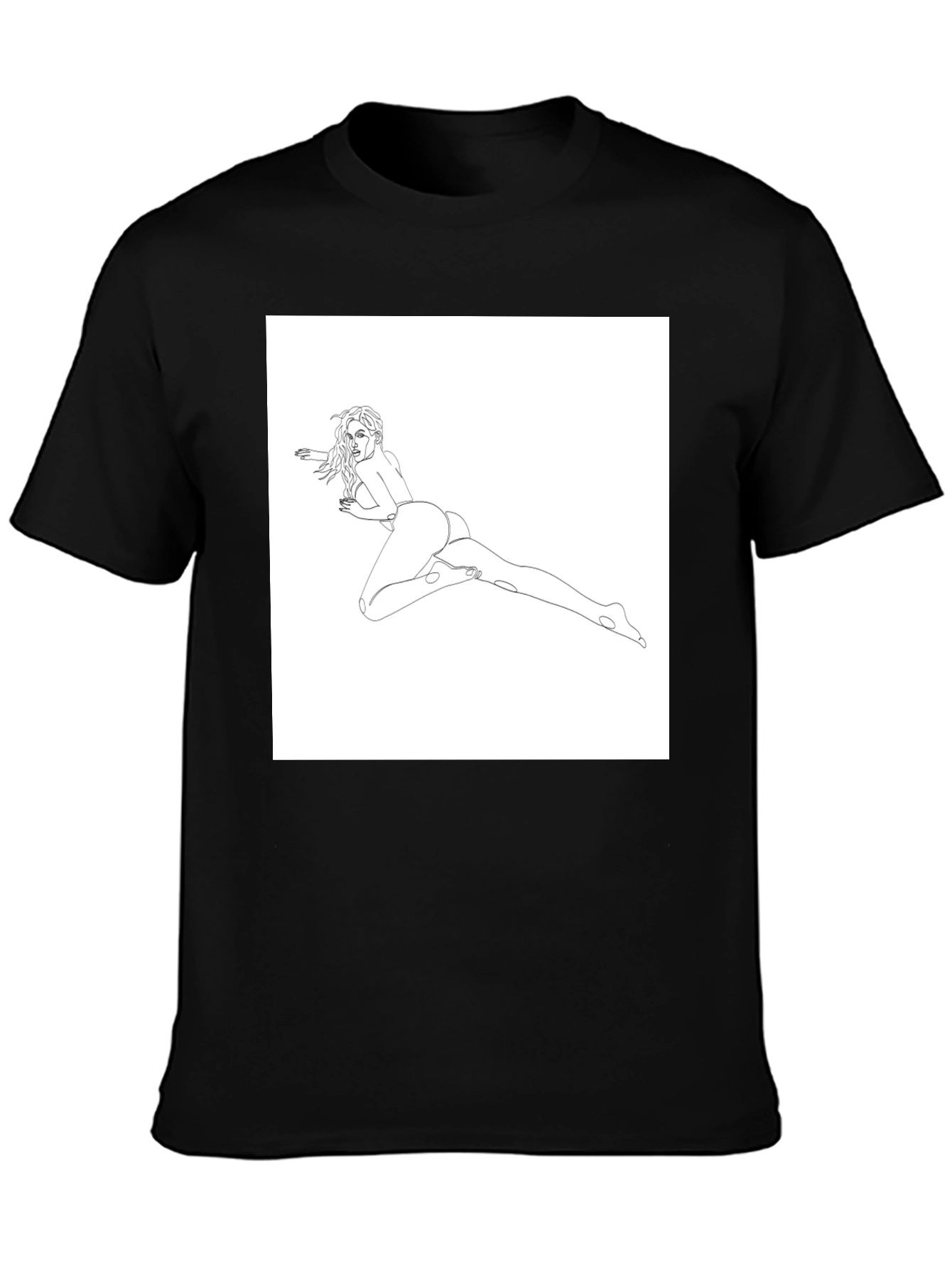 Black Line Art Woman's T-Shirt - Black view 3