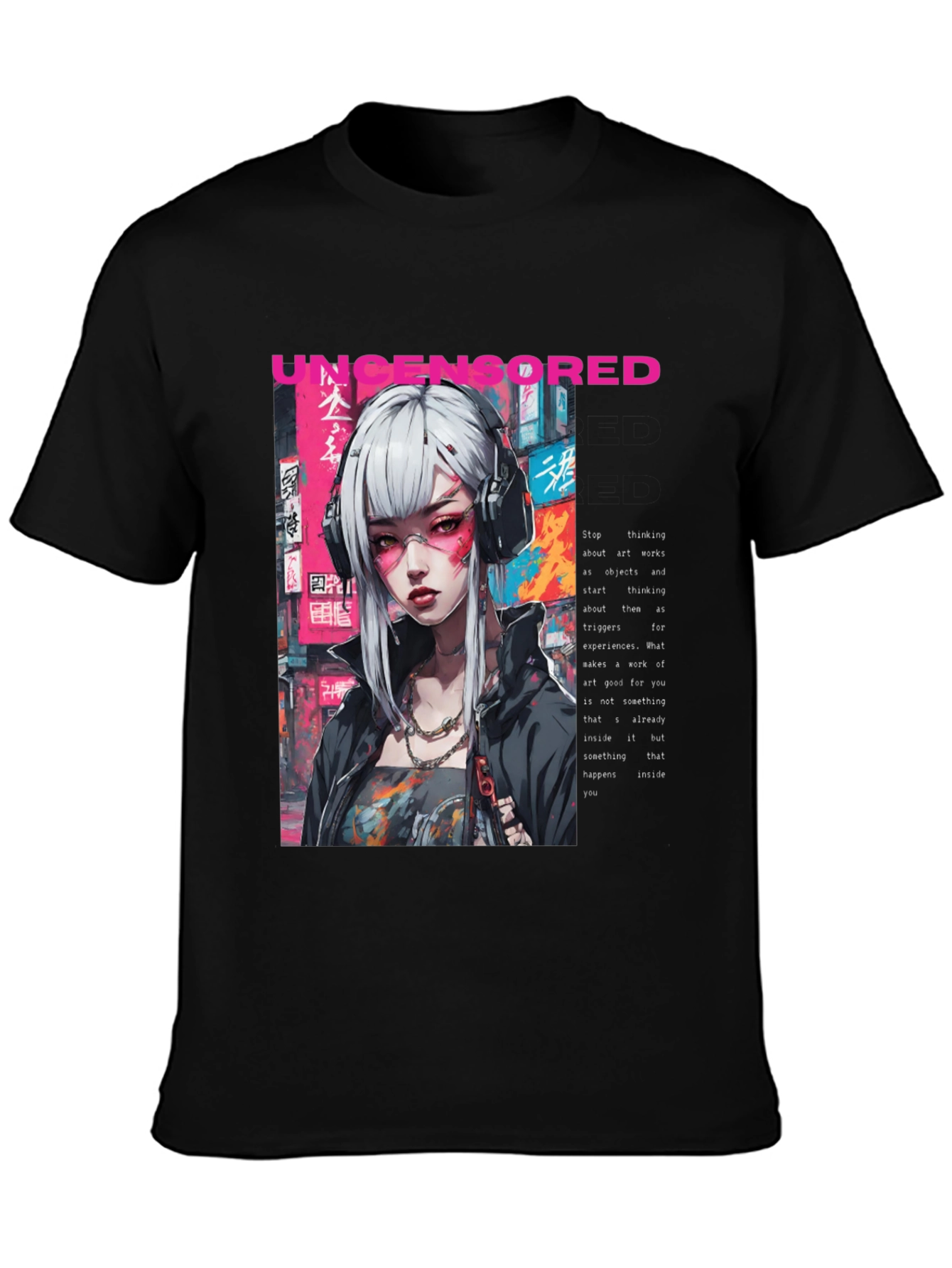 Black Uncensored Anime Girl Graphic T-Shirt view 3