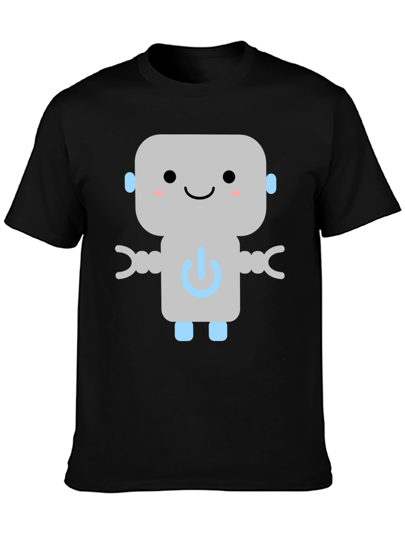 Black Cute Robot Graphic Tee - Black Cotton T-Shirt view 3