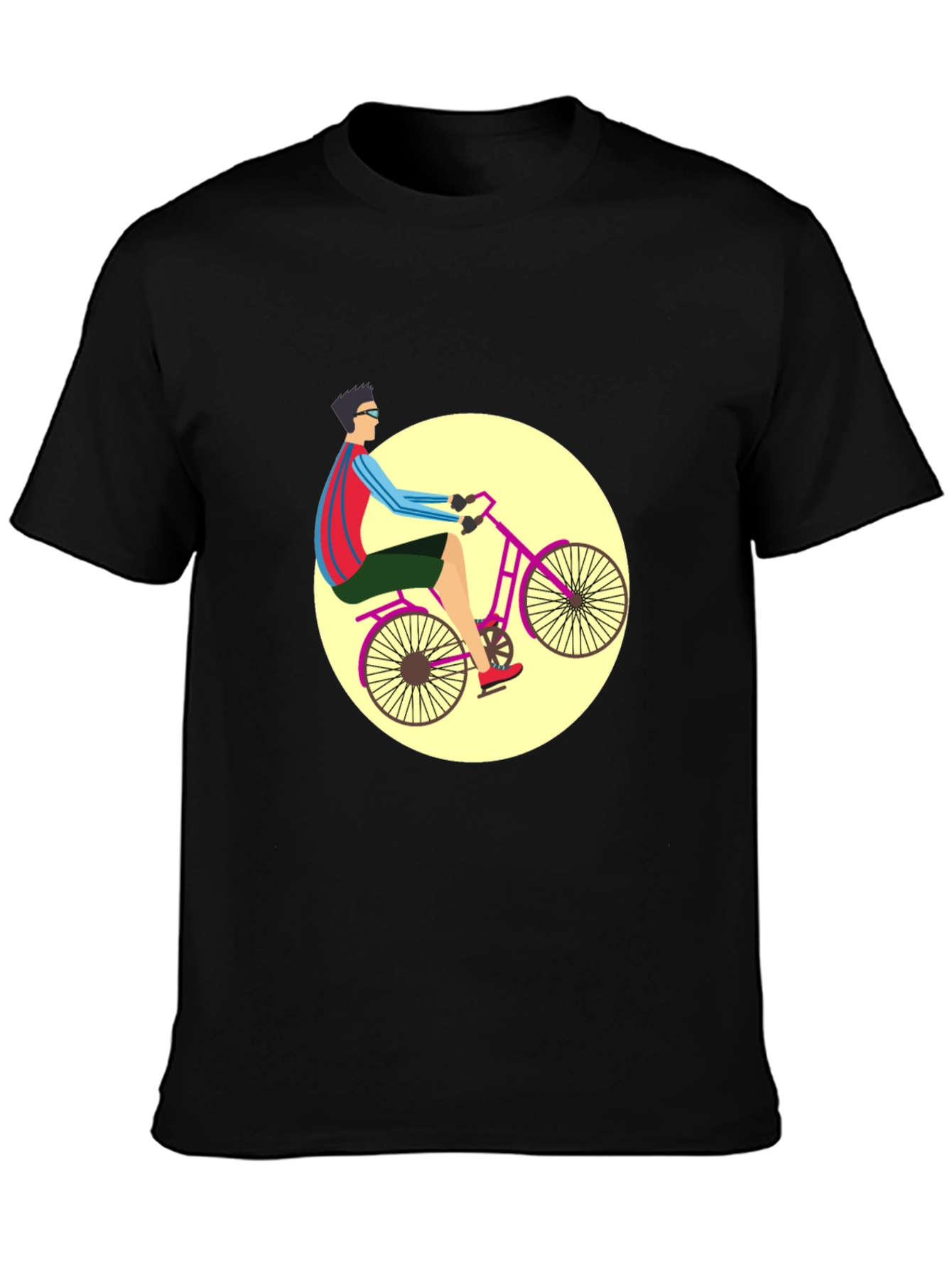 Black Stylish Bicyclist Graphic Tee - Black Cotton Blend view 3