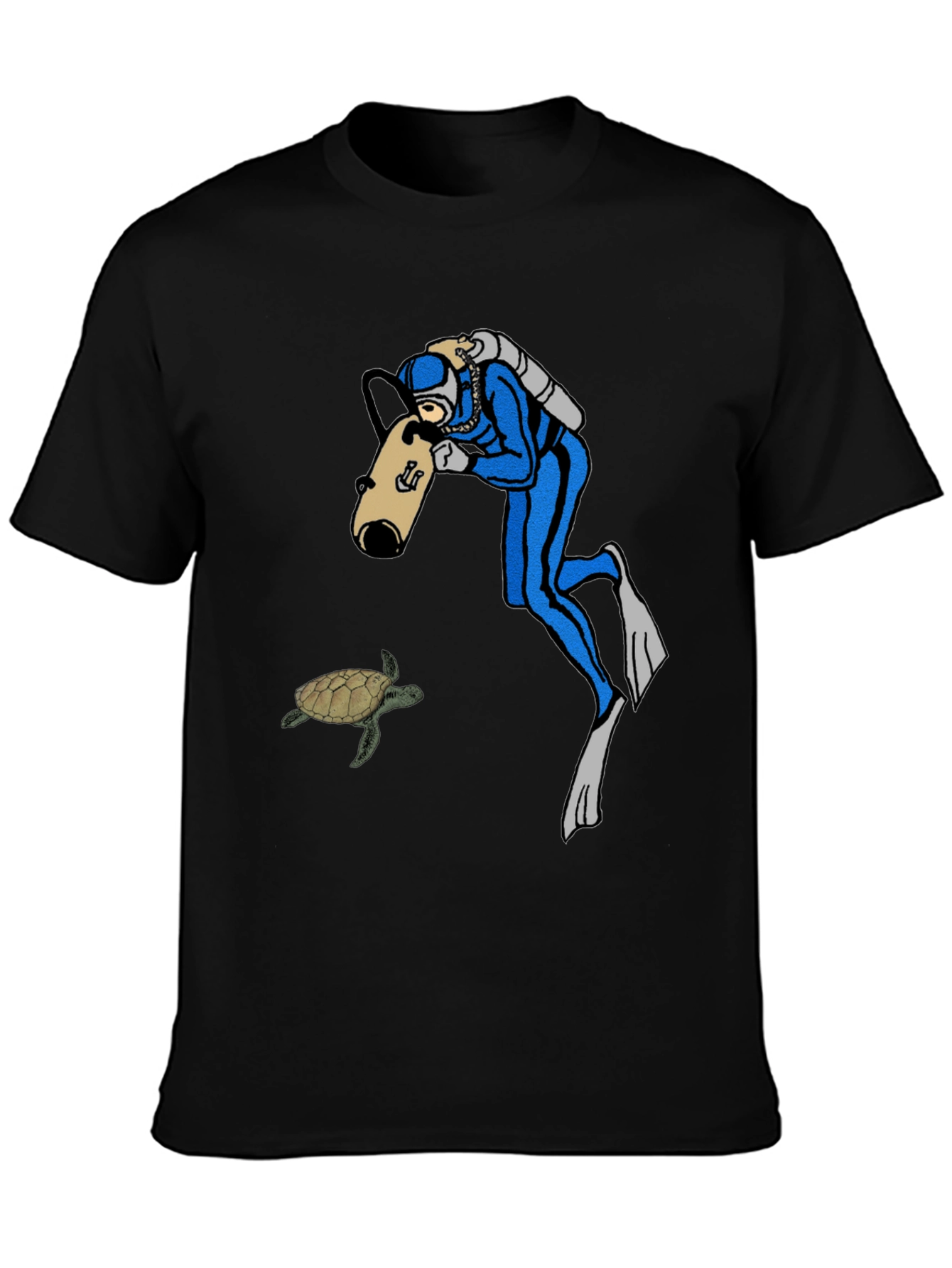 Black Diver & Turtle Black T-Shirt view 3