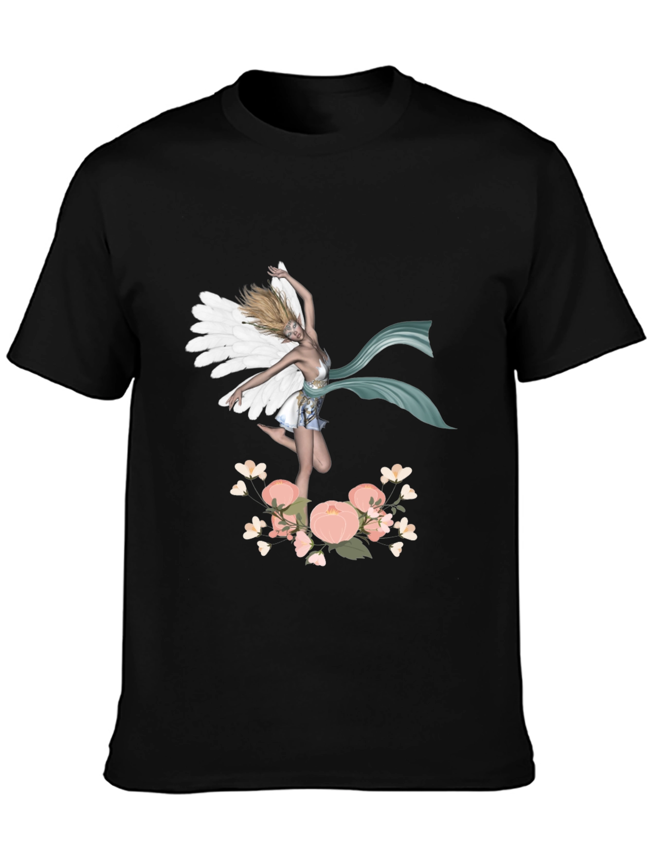 Black Fairy Wings Flower Graphic Tee - Unique Design view 3