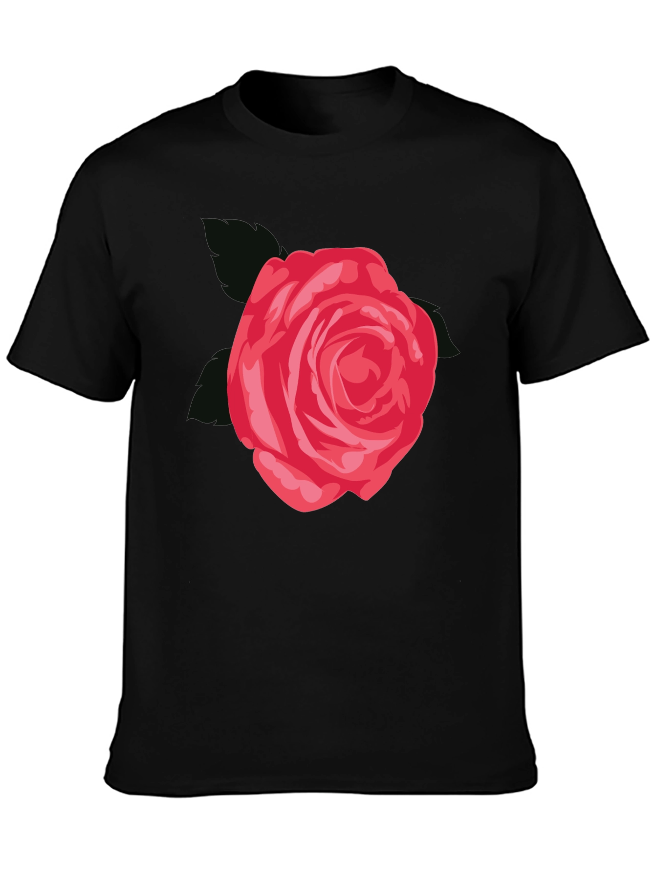 Black Men's Black T-Shirt with Red Rose Graphic view 3